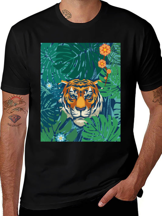 Jungle Tiger Graphic Tee - Black Cotton T-Shirt