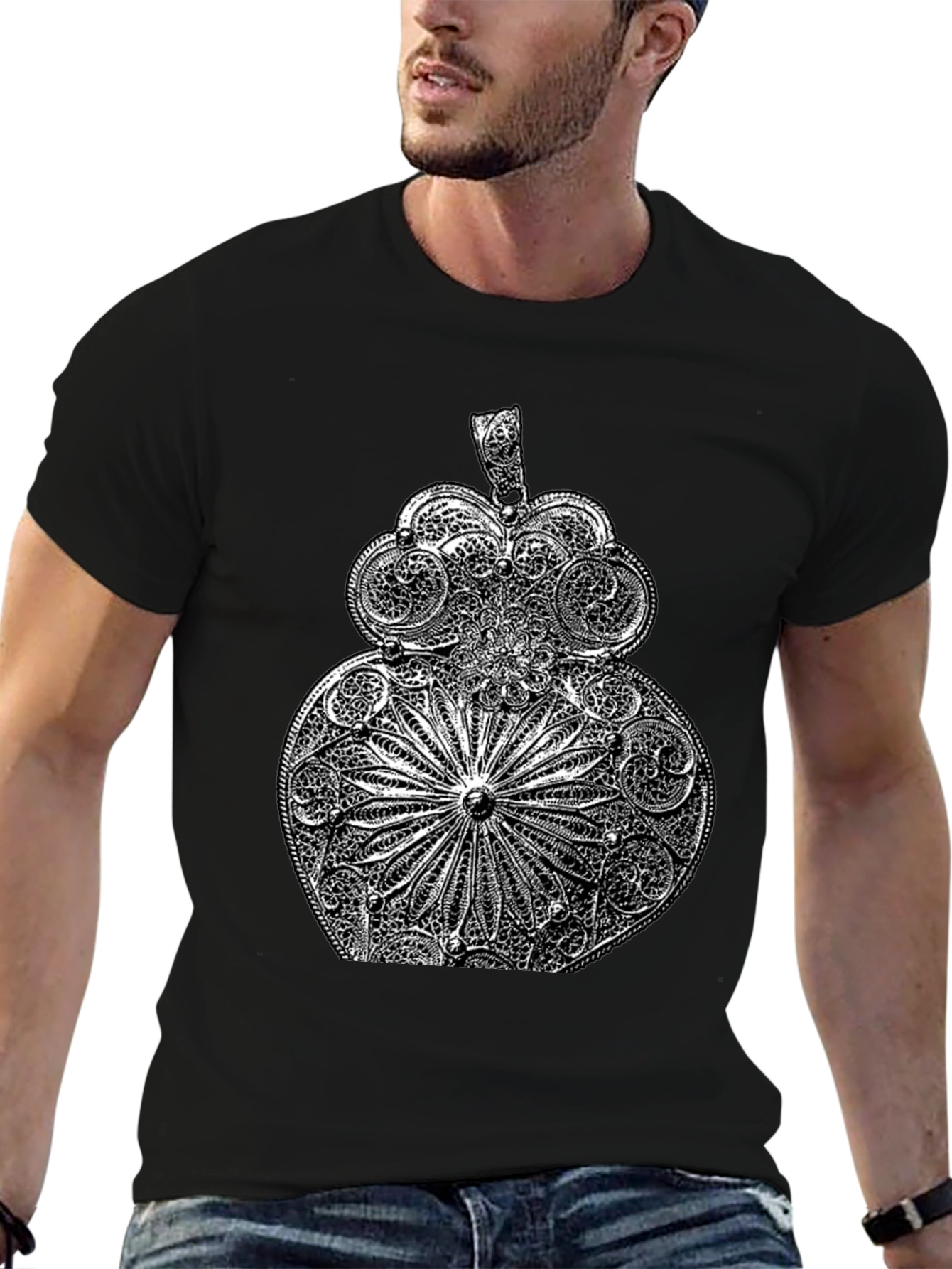 Ornate Filigree Design Black T-Shirt