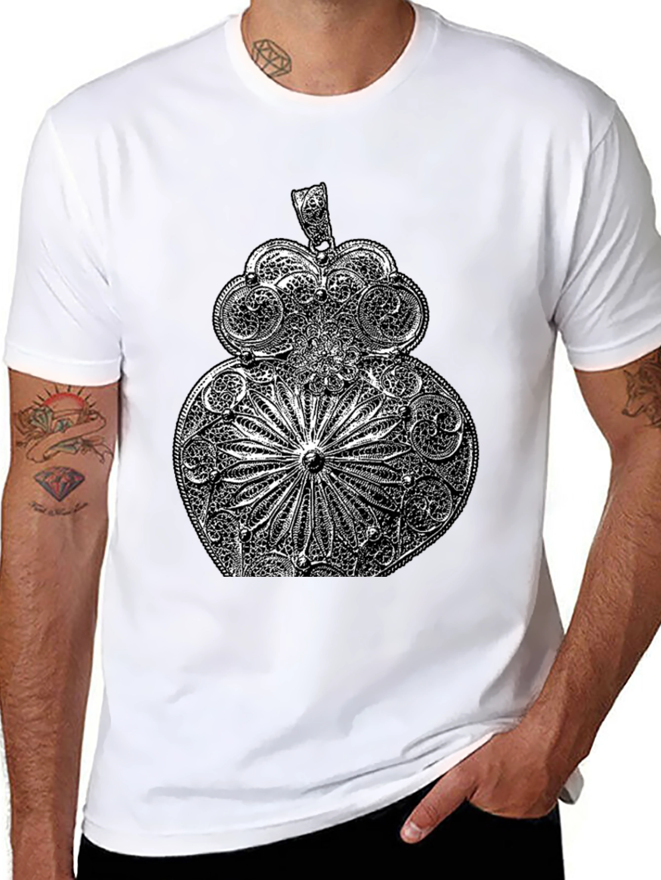 Ornate Filigree Design Black T-Shirt
