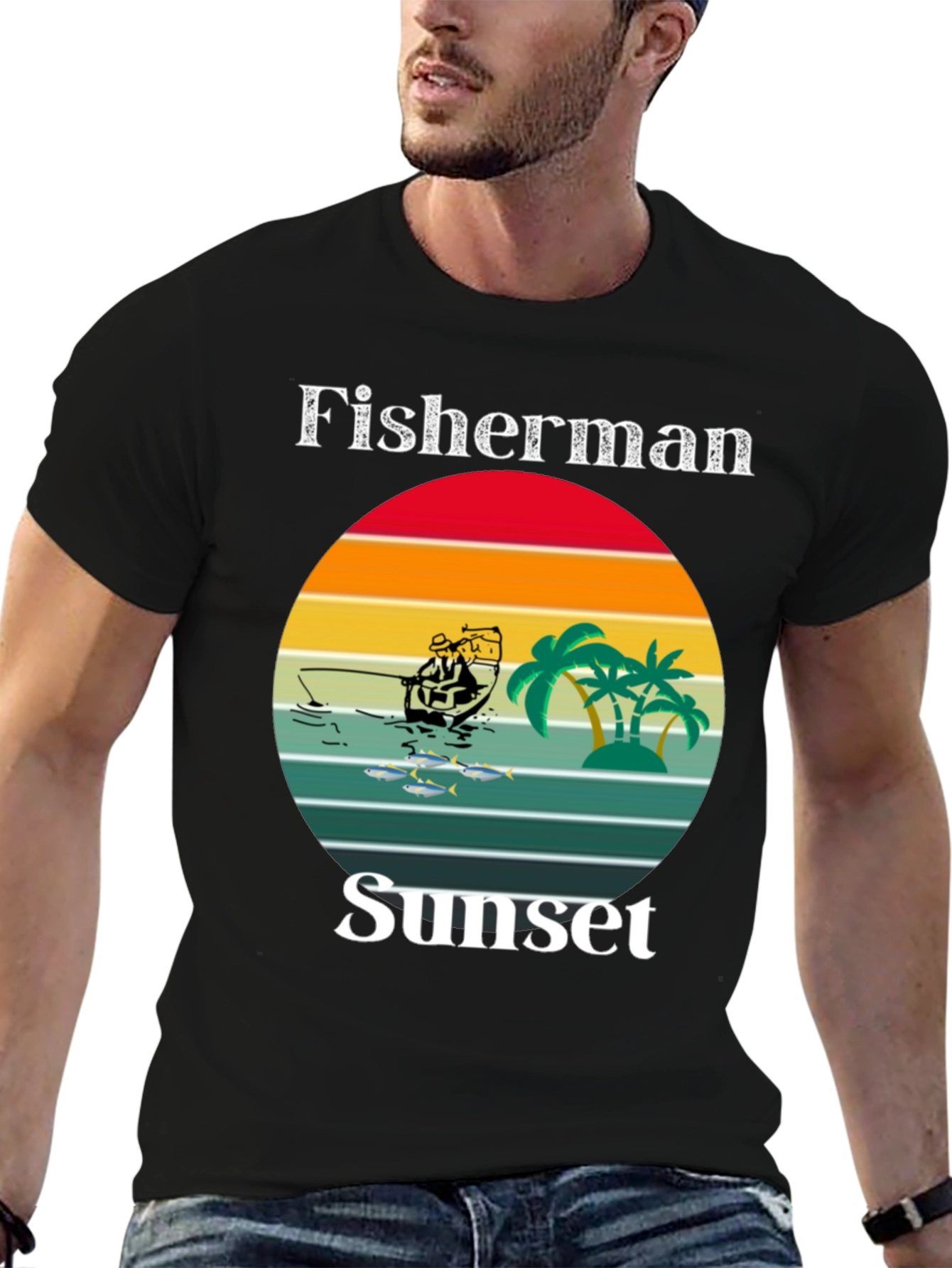 Fisherman Sunset Graphic T-Shirt