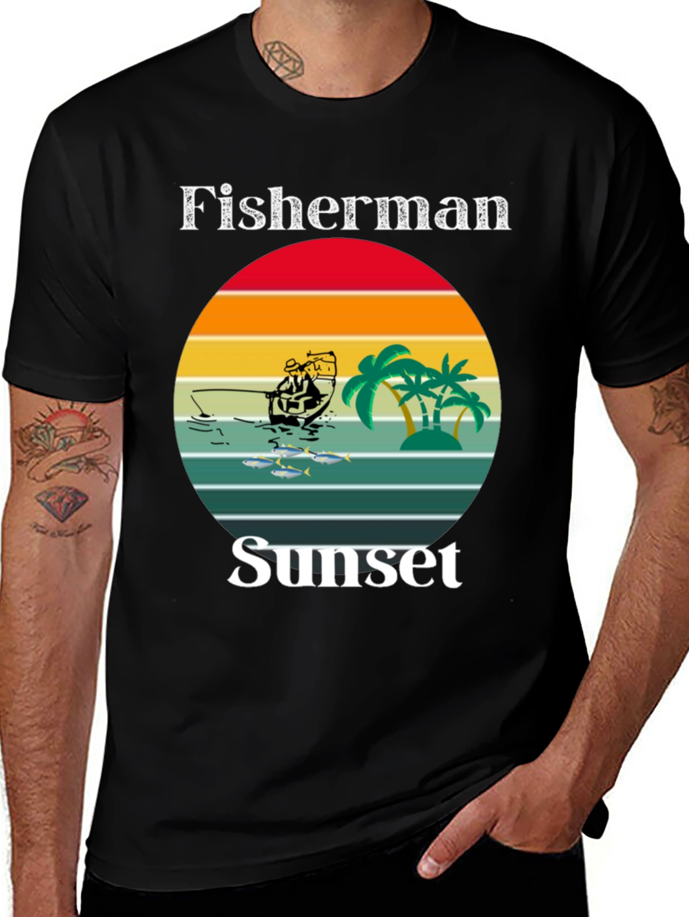 Fisherman Sunset Graphic T-Shirt