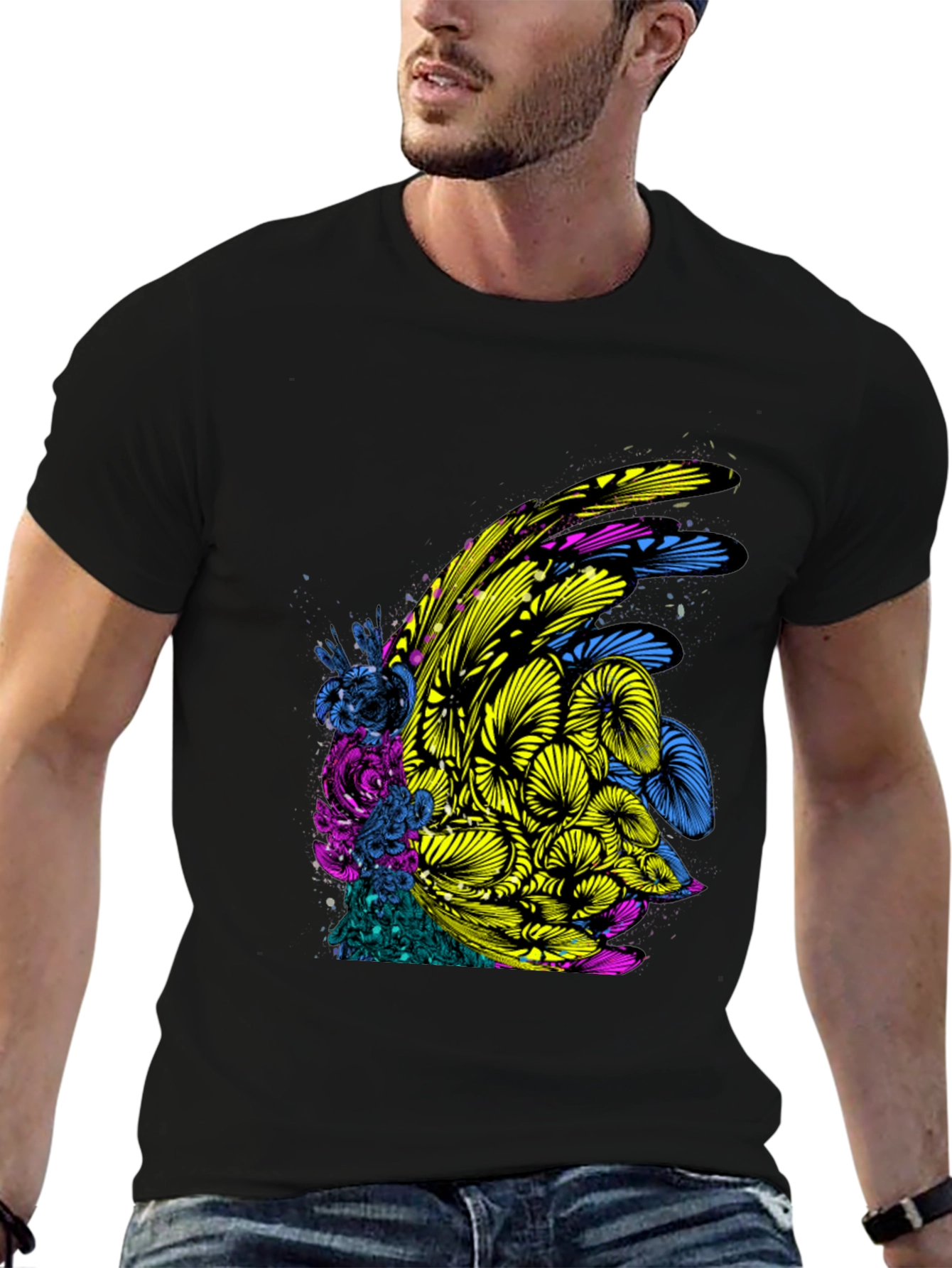 Abstract Floral Graphic Print Black T-Shirt