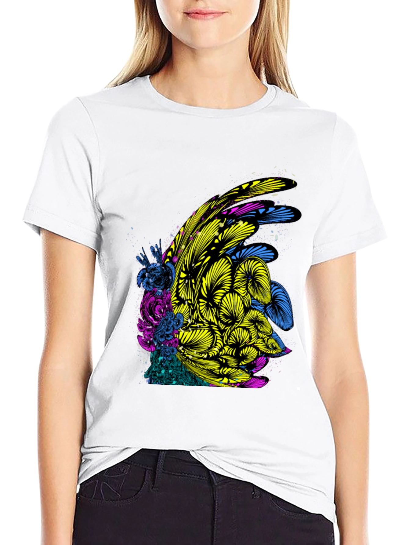 Abstract Floral Graphic Print Black T-Shirt
