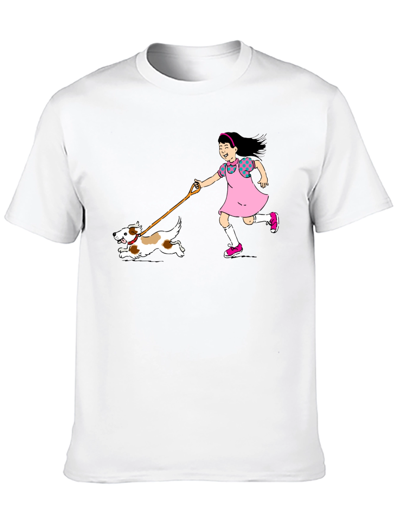 Girl and Dog Black T-Shirt - Fun Cartoon Design