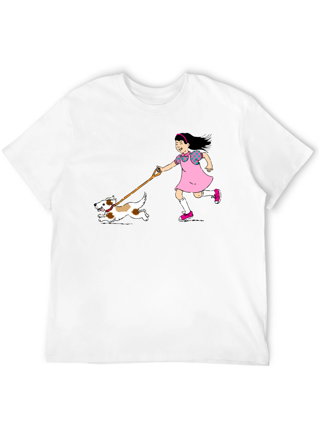 Girl and Dog Black T-Shirt - Fun Cartoon Design