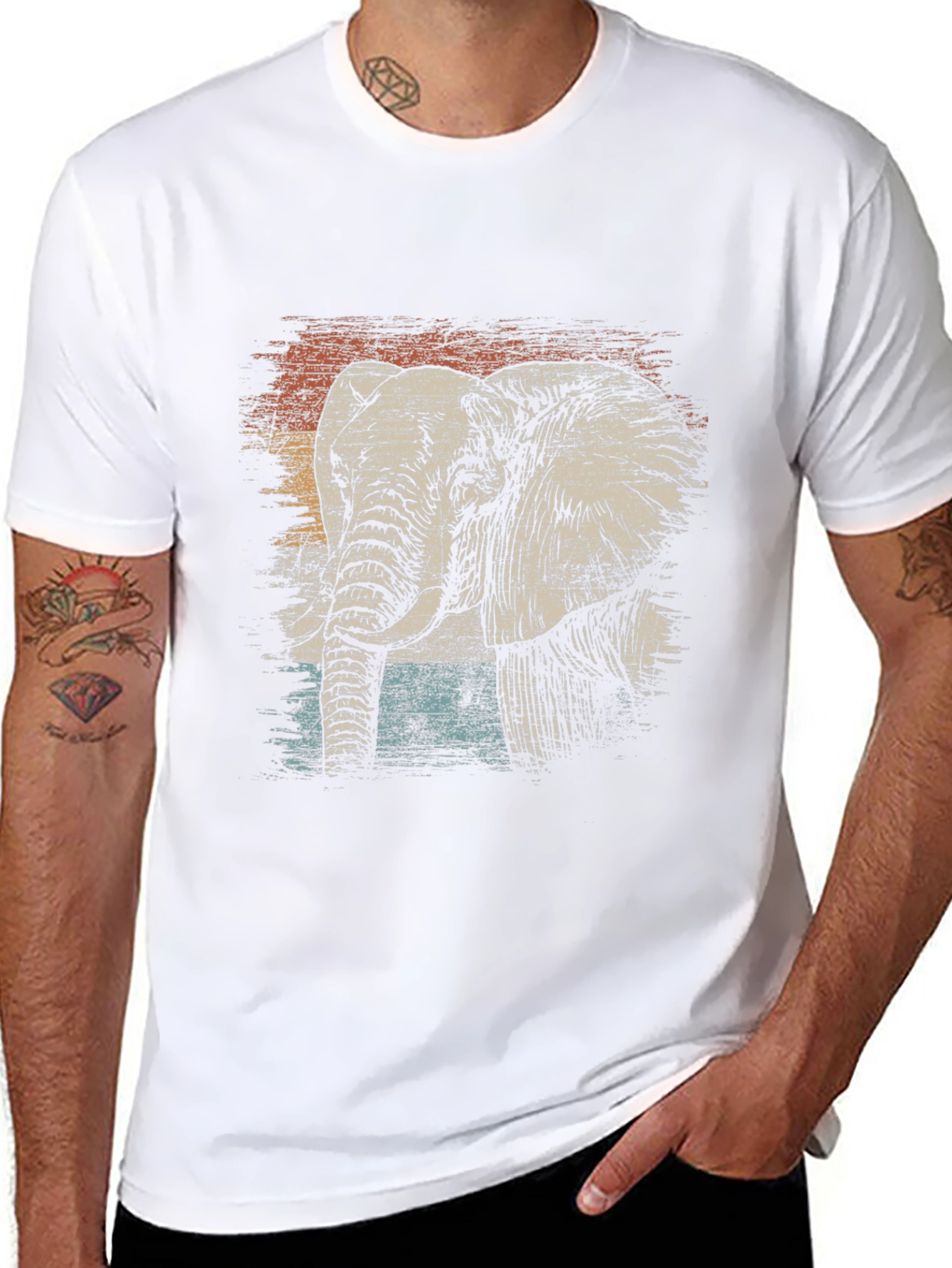 Retro Elephant Graphic T-Shirt - Black