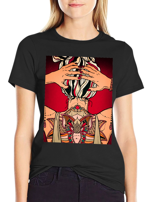 Tattooed Woman Graphic Tee - Unique Back Design