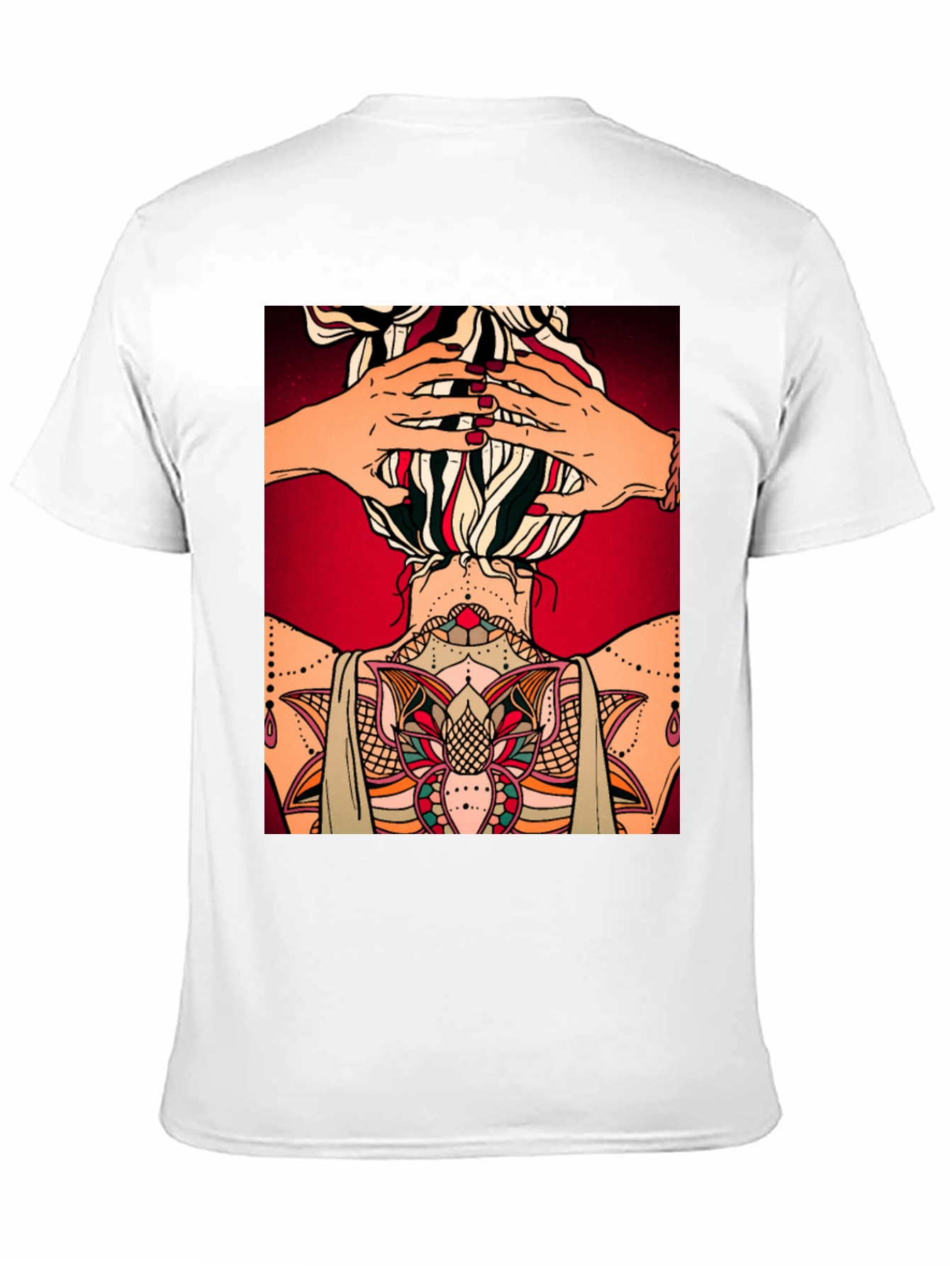 Tattooed Woman Graphic Tee - Unique Back Design