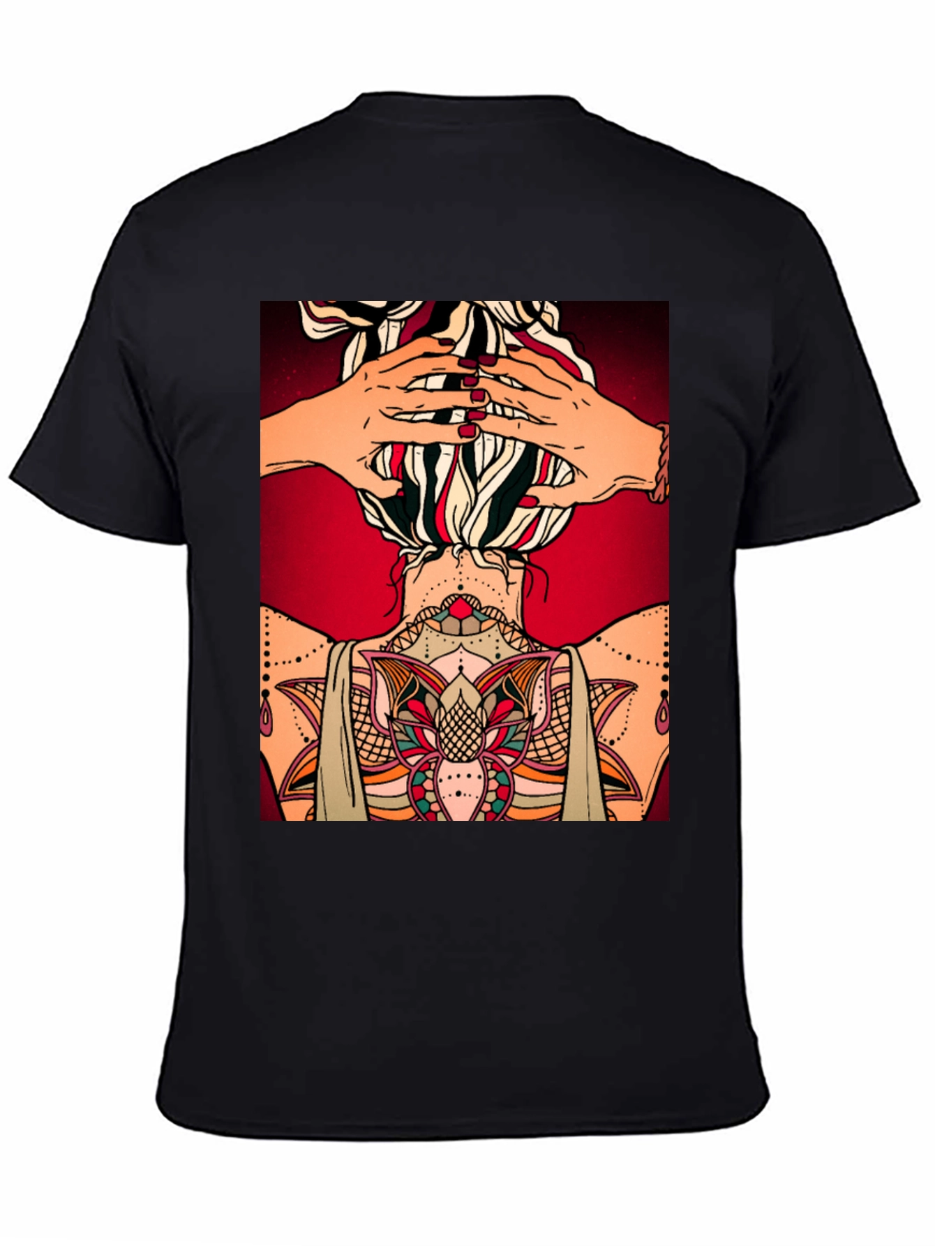 Tattooed Woman Graphic Tee - Unique Back Design