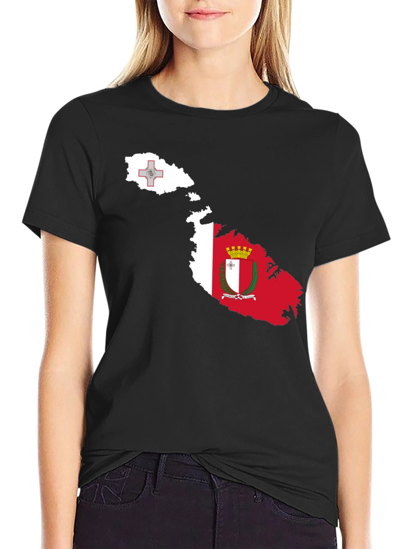Malta Flag Map T-Shirt - Black