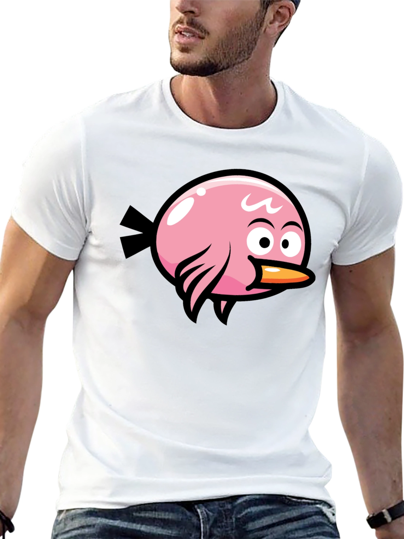 Pink Bird Graphic Black T-Shirt