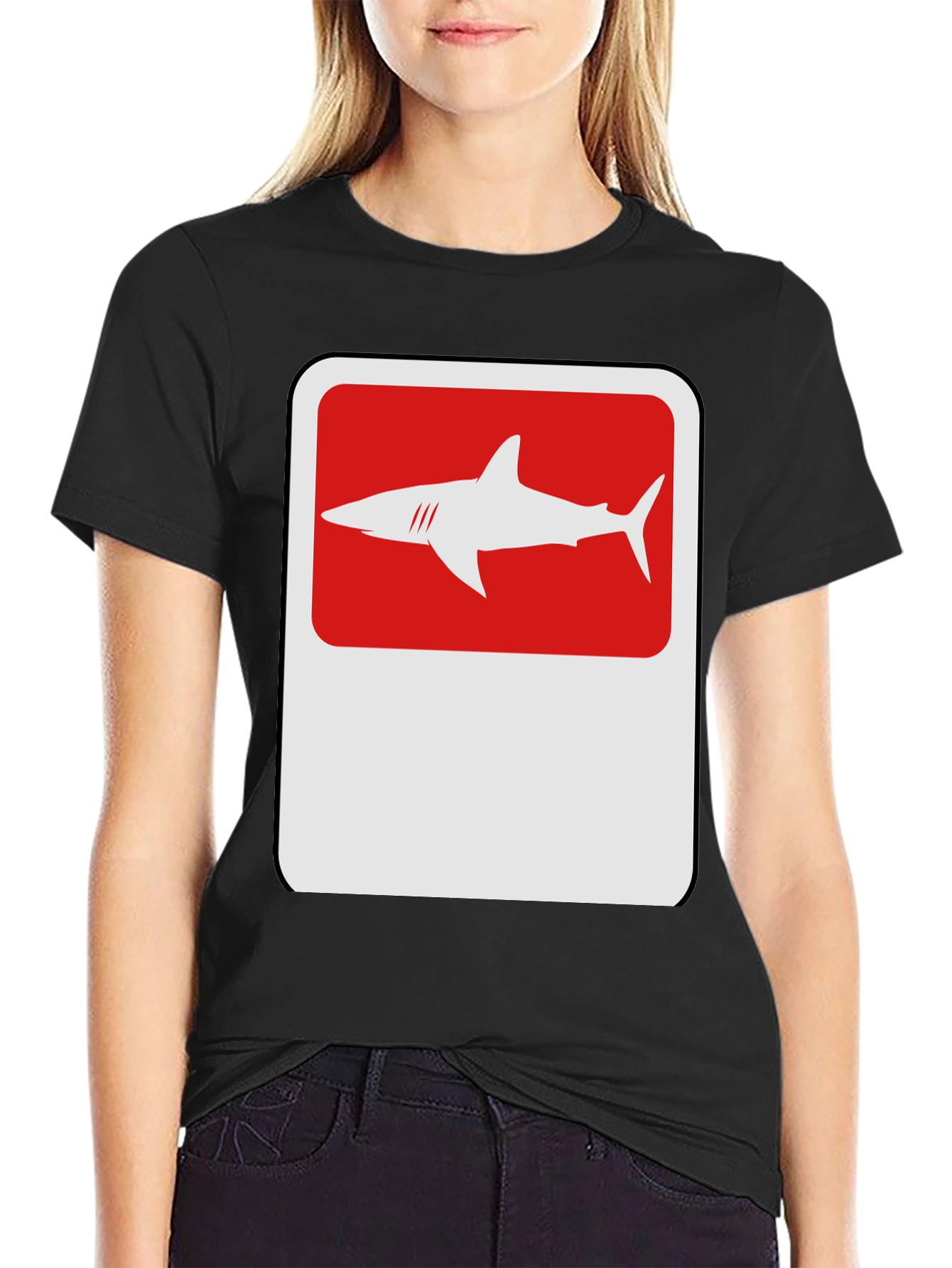 Shark Sign Graphic Tee - Modern Black T-Shirt