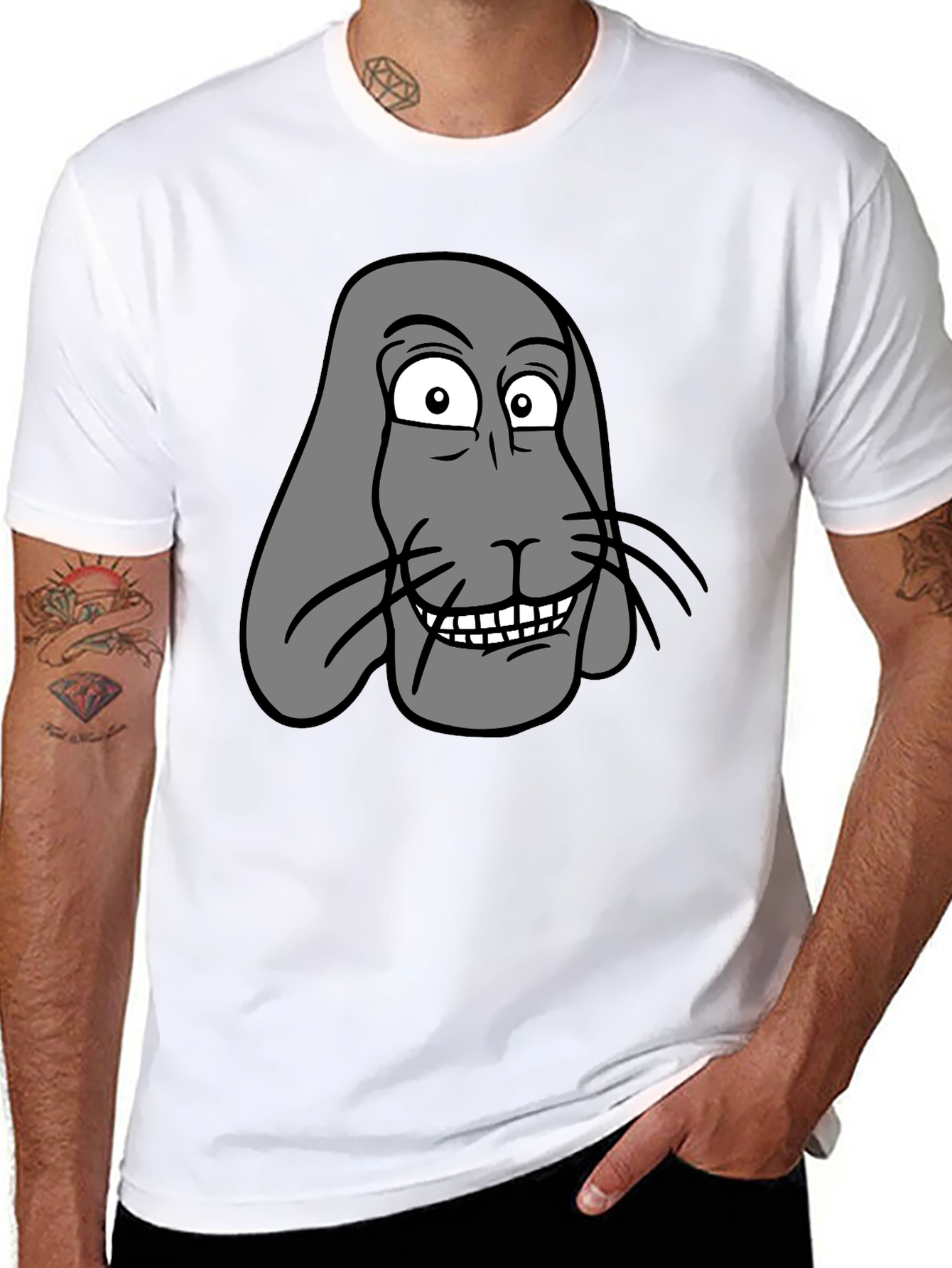 Funny Cartoon Animal Graphic Print Black T-Shirt