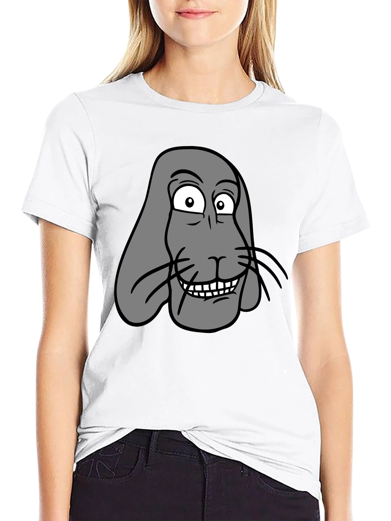Funny Cartoon Animal Graphic Print Black T-Shirt