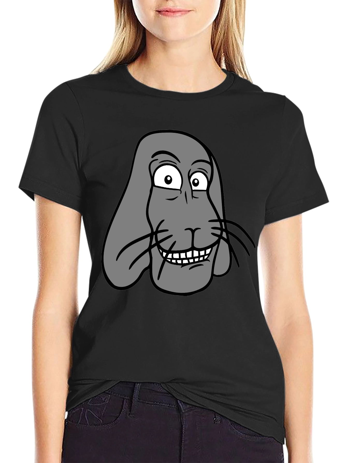 Funny Cartoon Animal Graphic Print Black T-Shirt