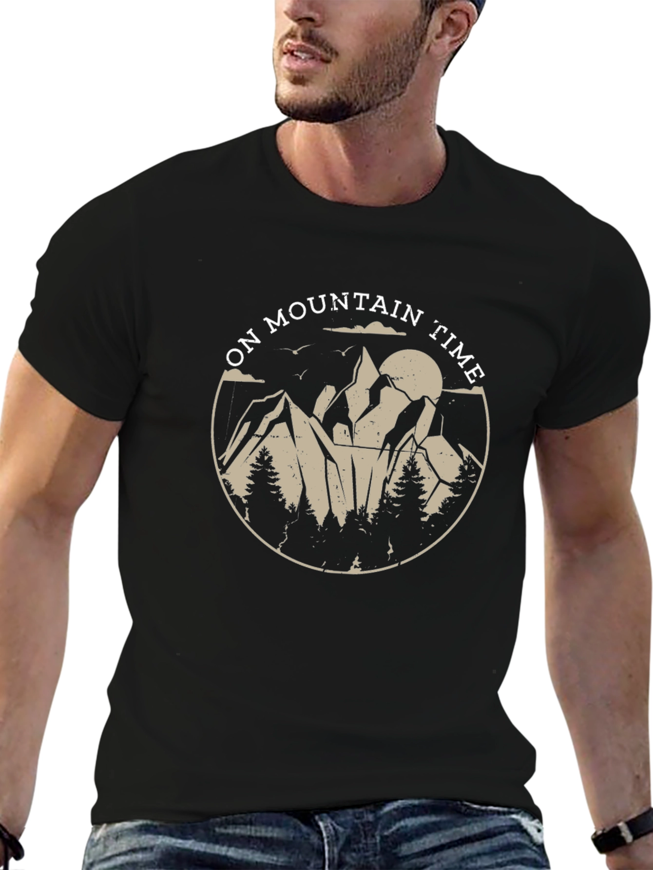 Mountain Time Graphic Tee - Black Crew Neck
