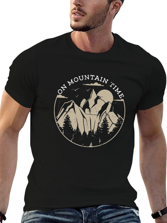Mountain Time Graphic Tee - Black Crew Neck