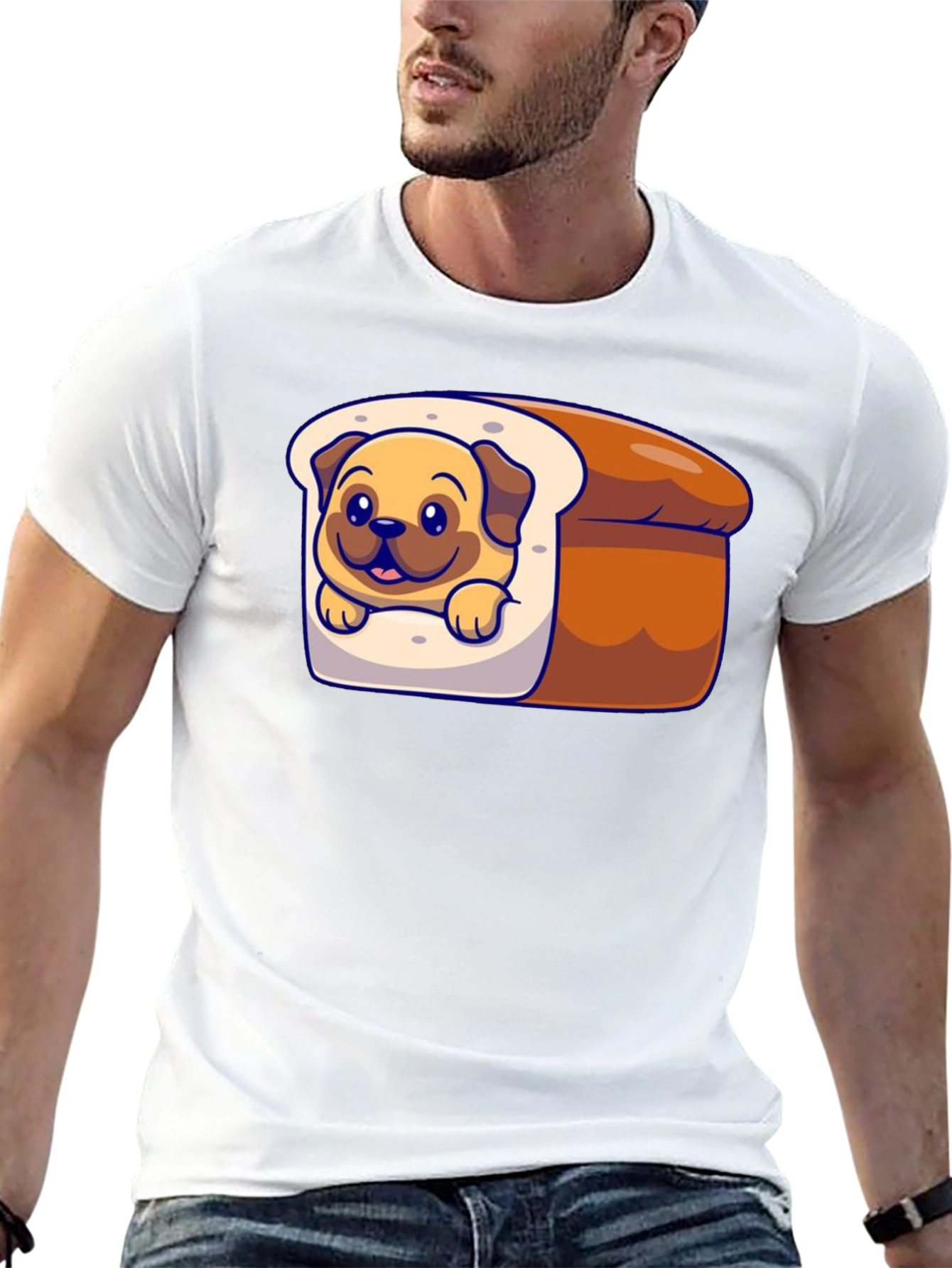 Cute Pug in Bread Loaf Graphic T-Shirt
