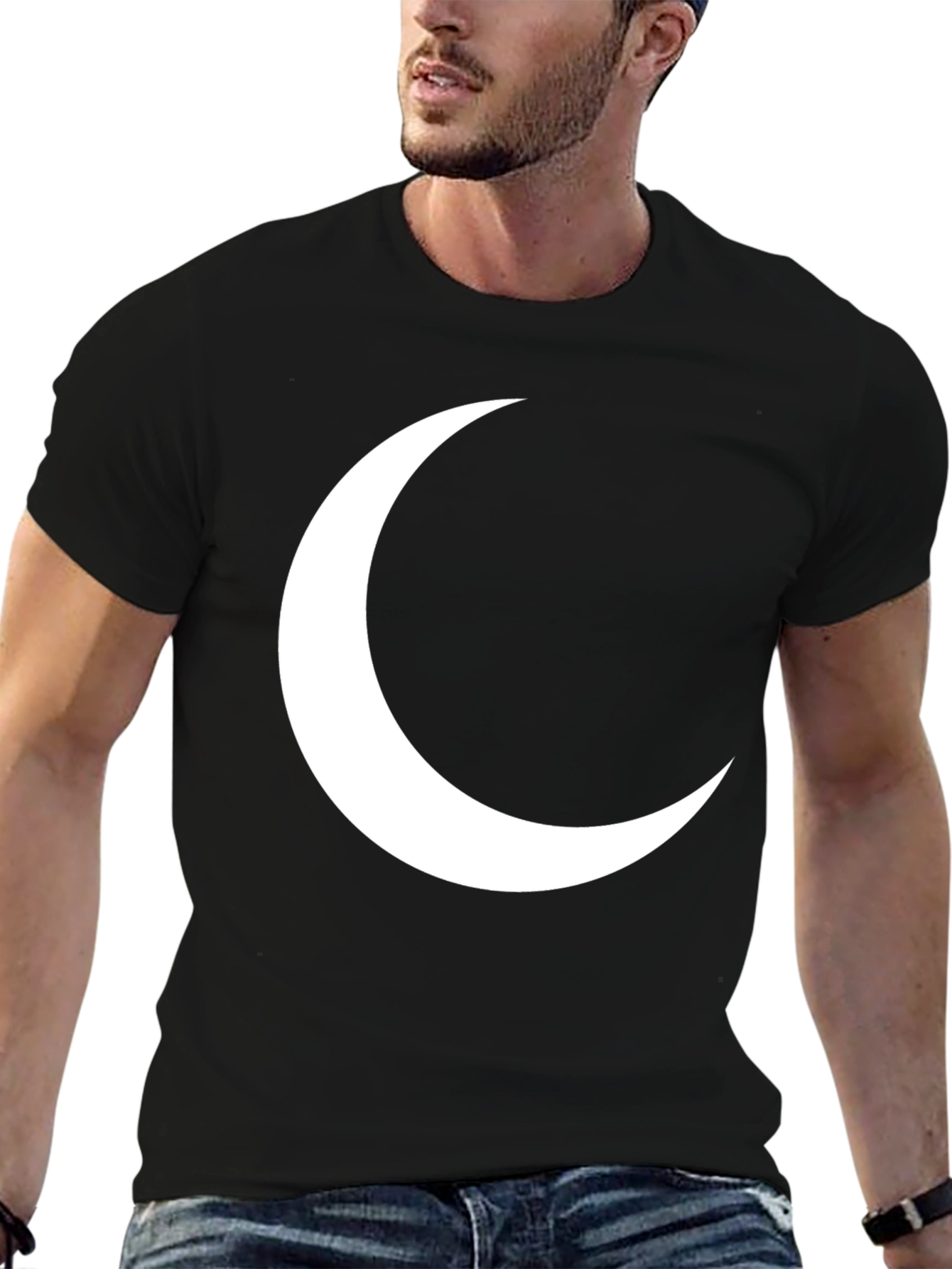Crescent Moon Graphic Tee - Black Cotton T-Shirt