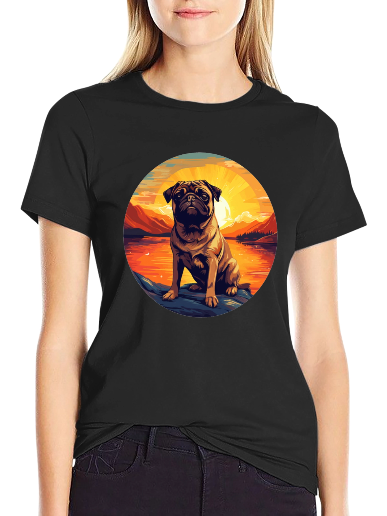 Pug Sunset Graphic T-Shirt