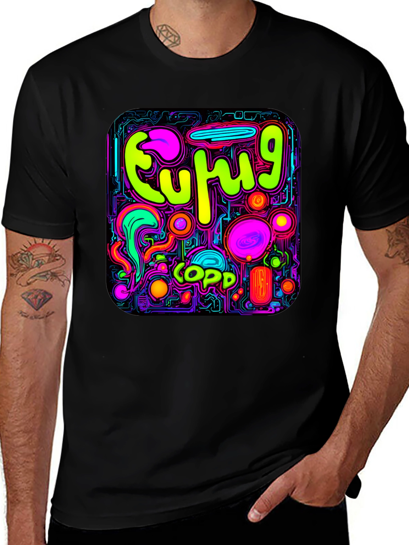 Neon Euphoric Pattern Graphic T-Shirt