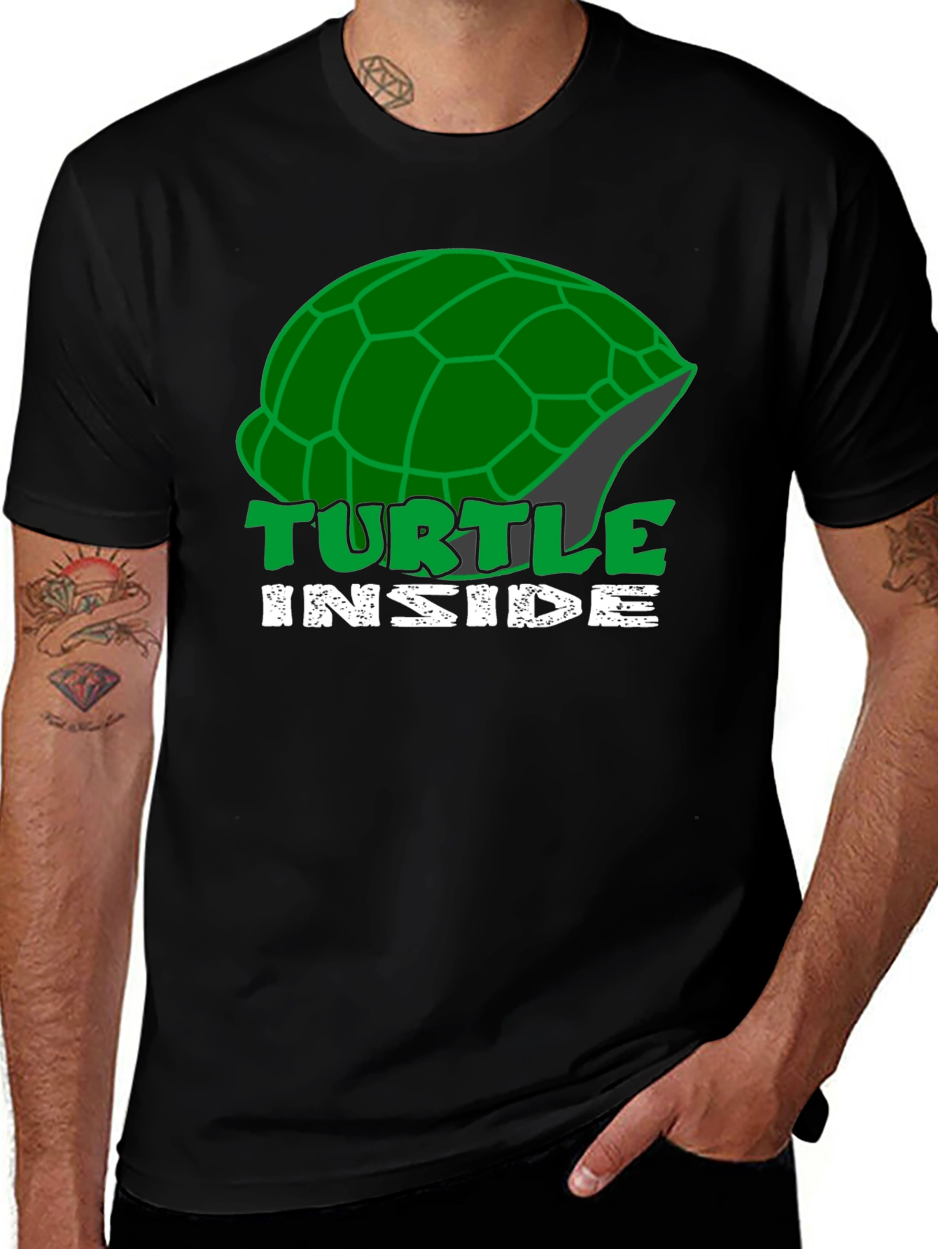 Turtle Inside Black T-Shirt