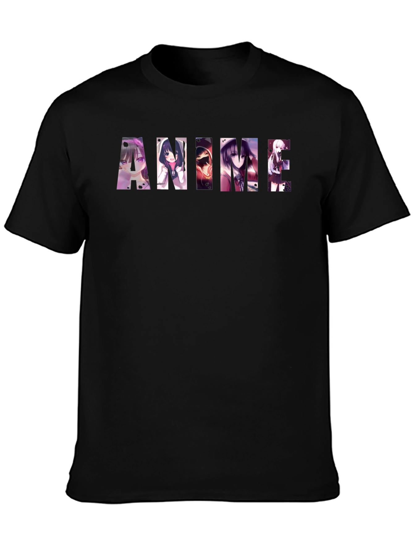 Anime Graphic Print Black T-Shirt