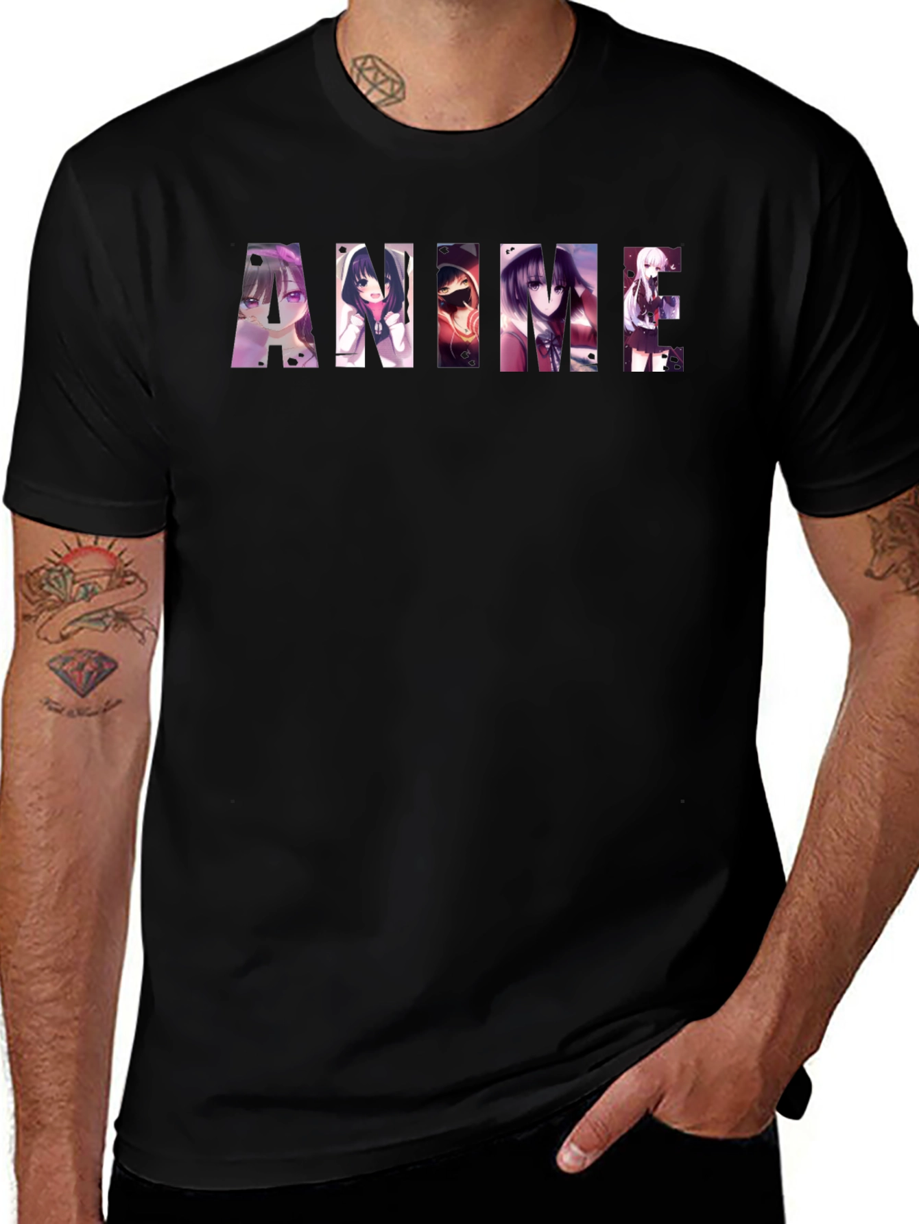 Anime Graphic Print Black T-Shirt