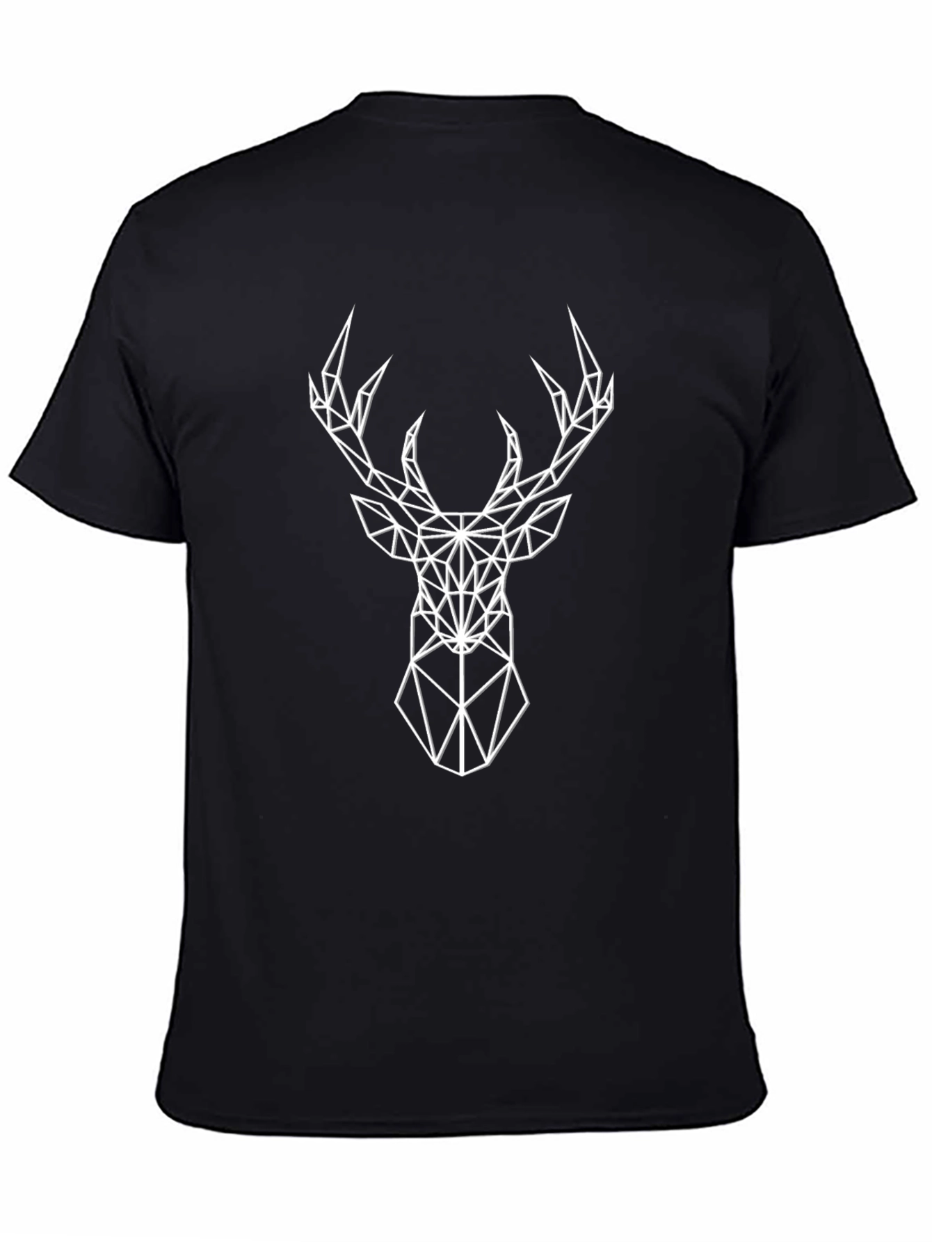 Geometric Deer Head Graphic Tee - Black
