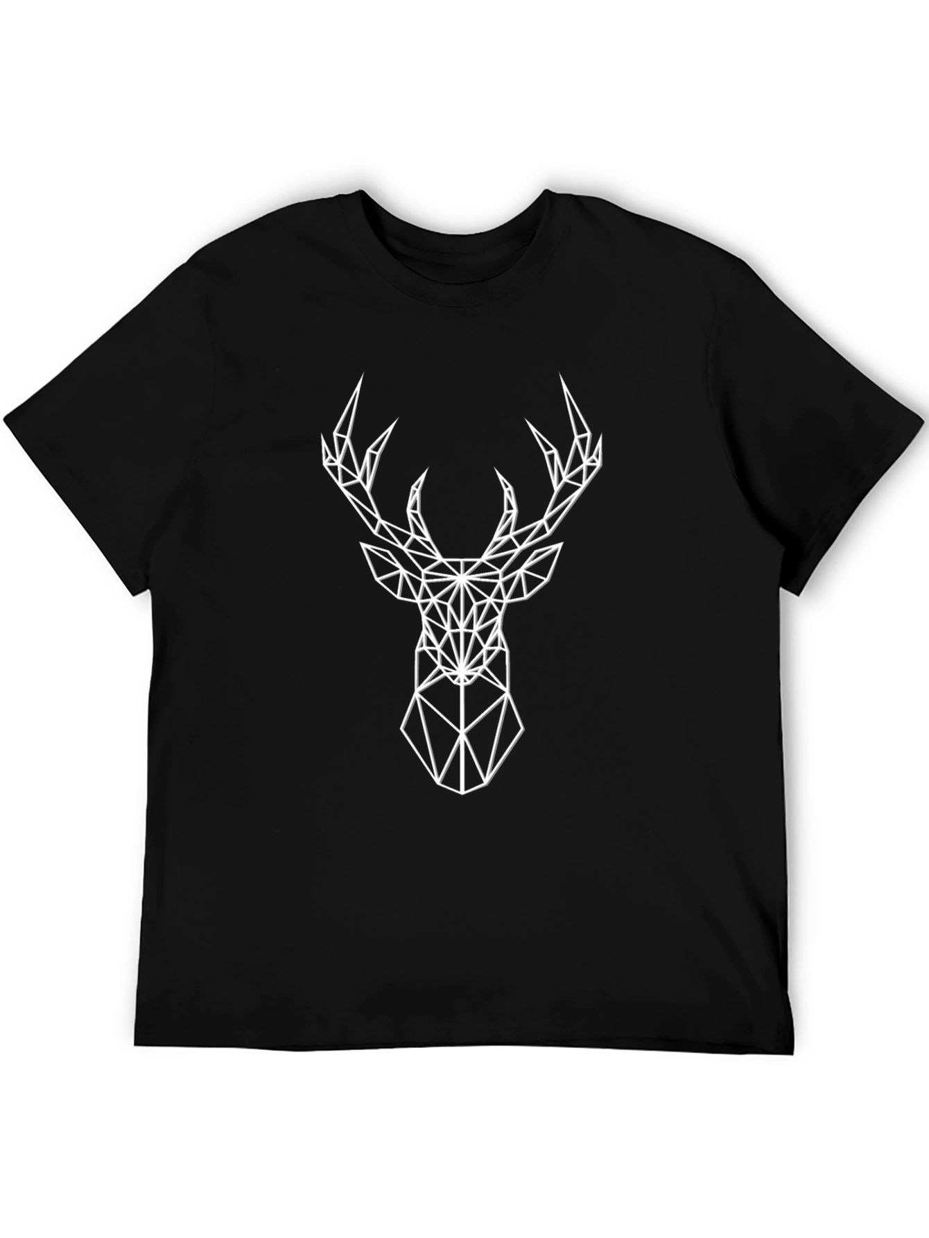Geometric Deer Head Graphic Tee - Black