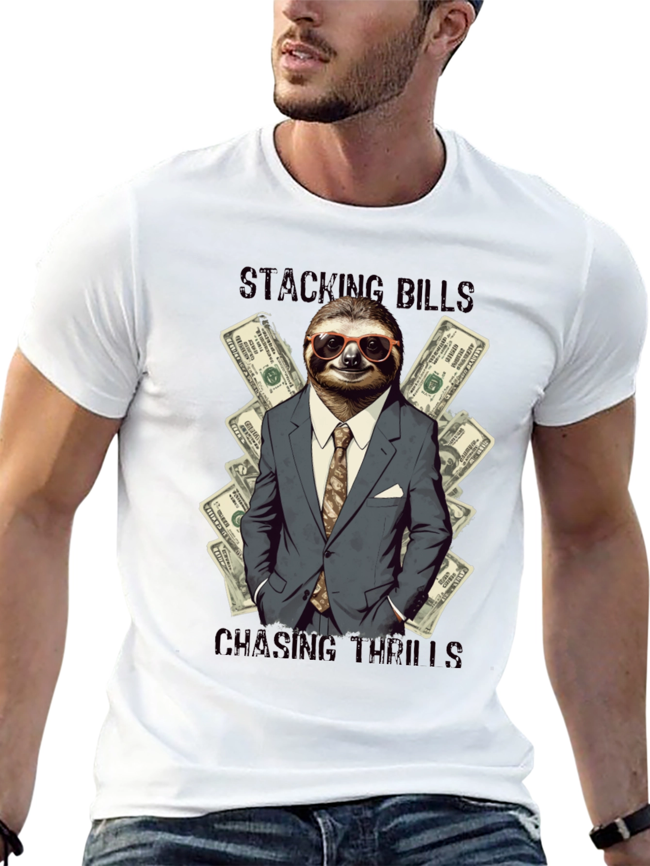 Stacking Bills Sloth Graphic T-Shirt