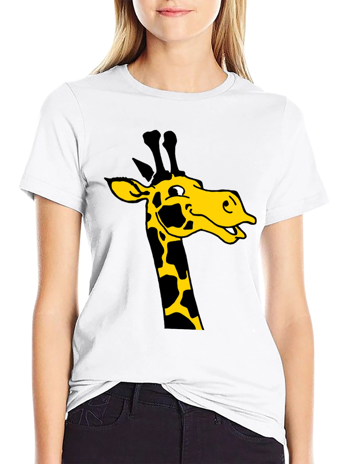 Giraffe Graphic Tee - Black Cotton T-Shirt