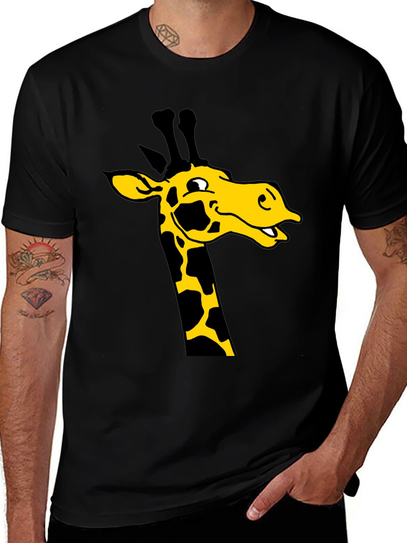Giraffe Graphic Tee - Black Cotton T-Shirt