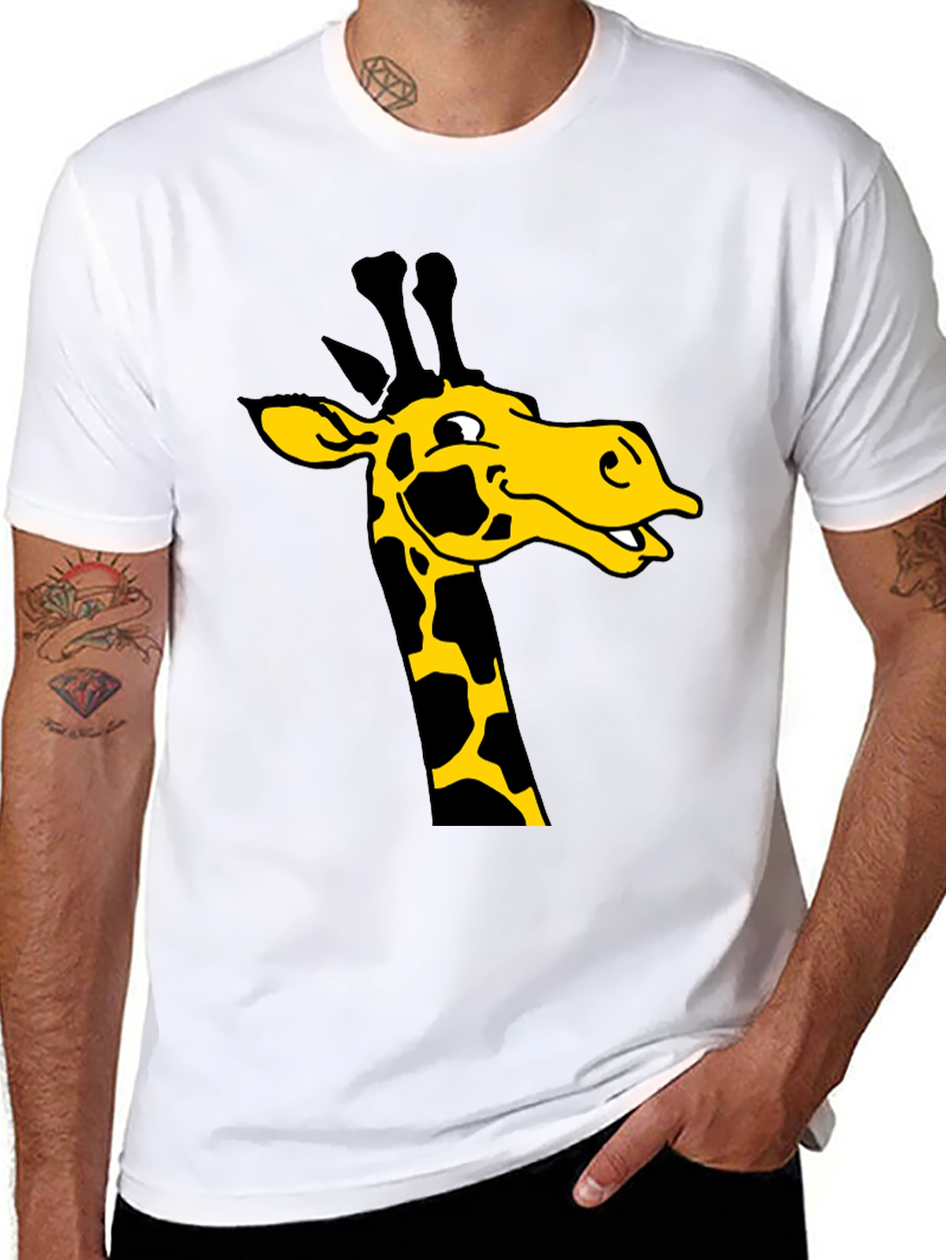 Giraffe Graphic Tee - Black Cotton T-Shirt