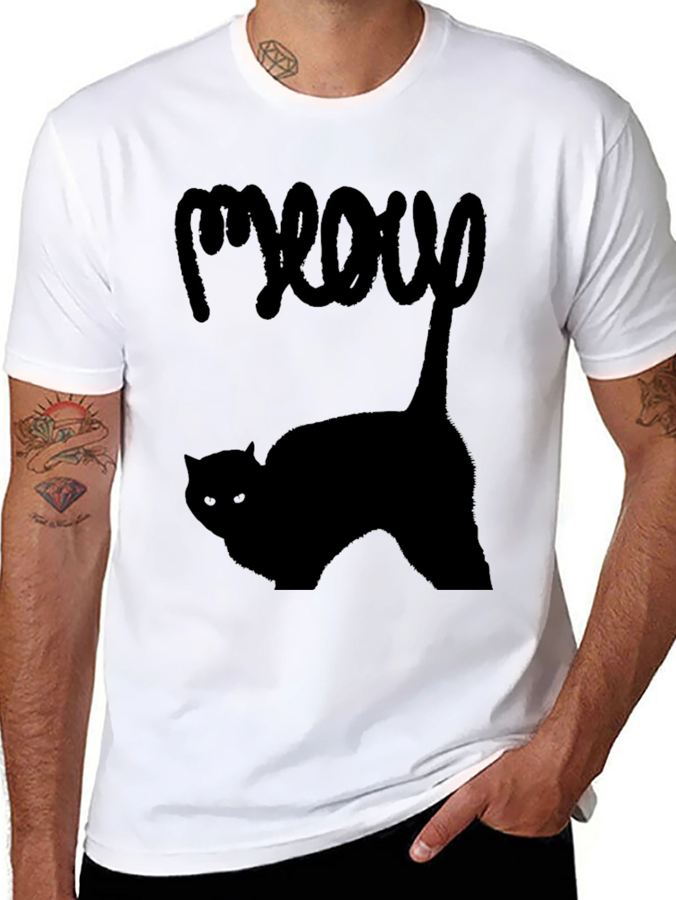Meow Cat T-Shirt - Black Graphic Tee