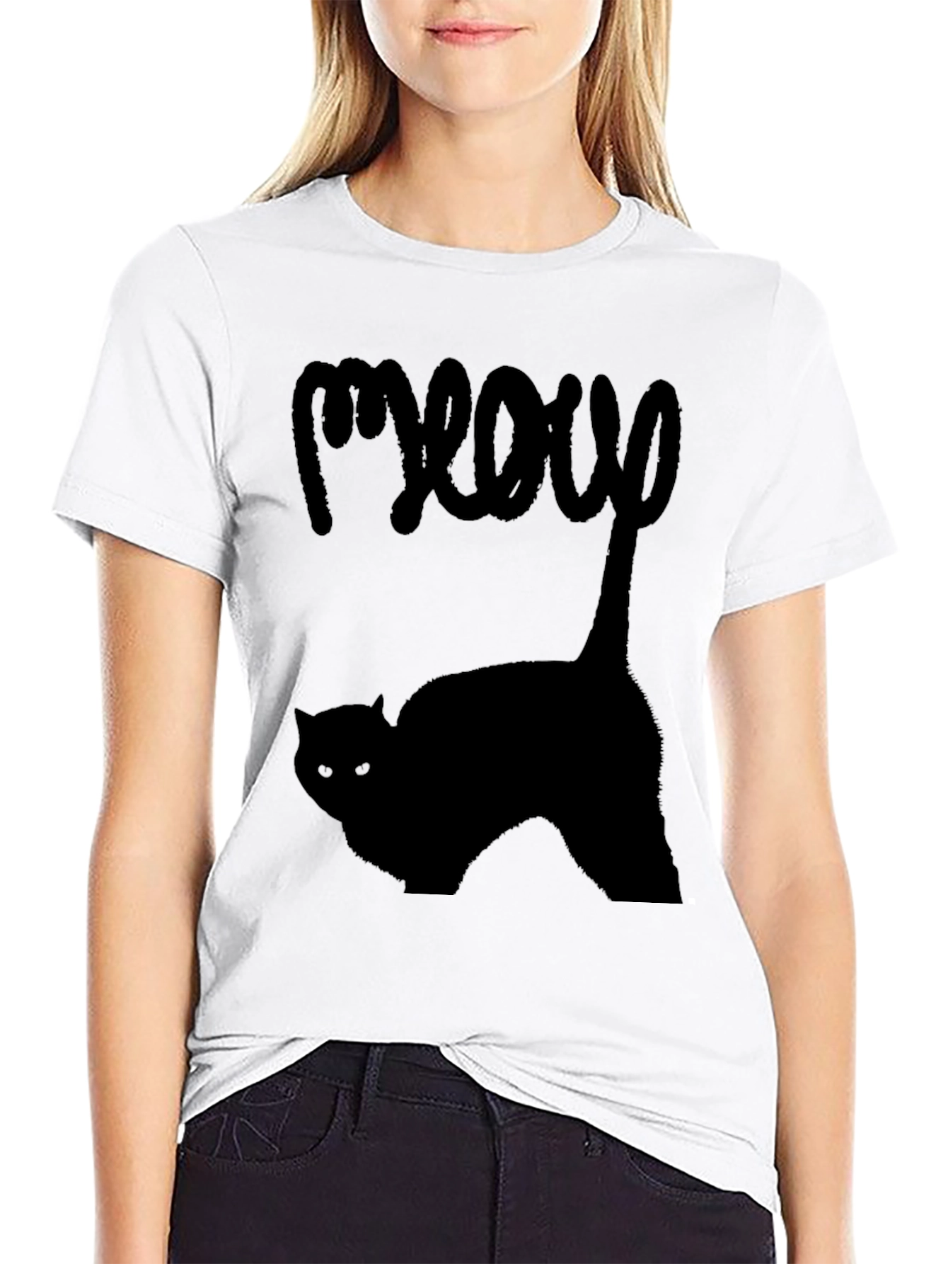 Meow Cat T-Shirt - Black Graphic Tee