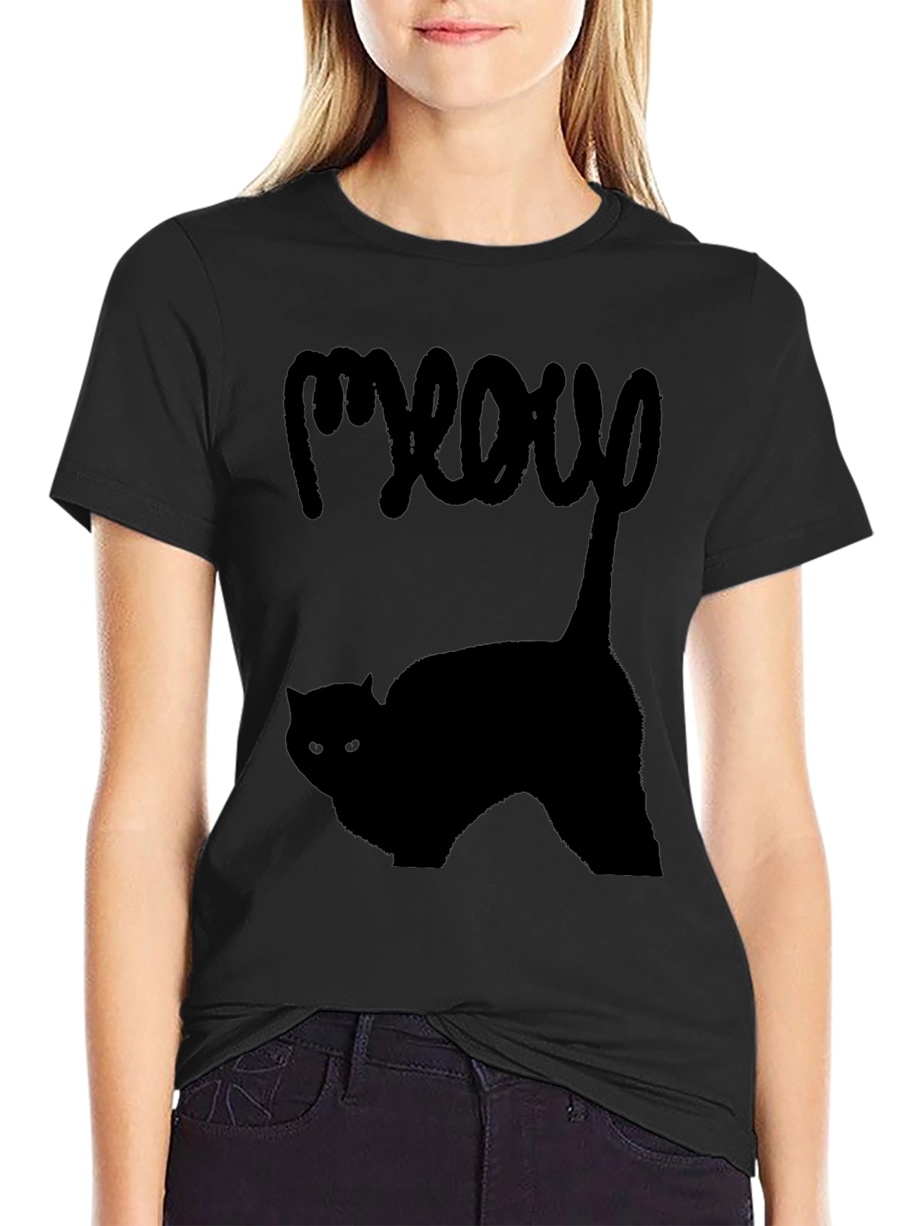 Meow Cat T-Shirt - Black Graphic Tee