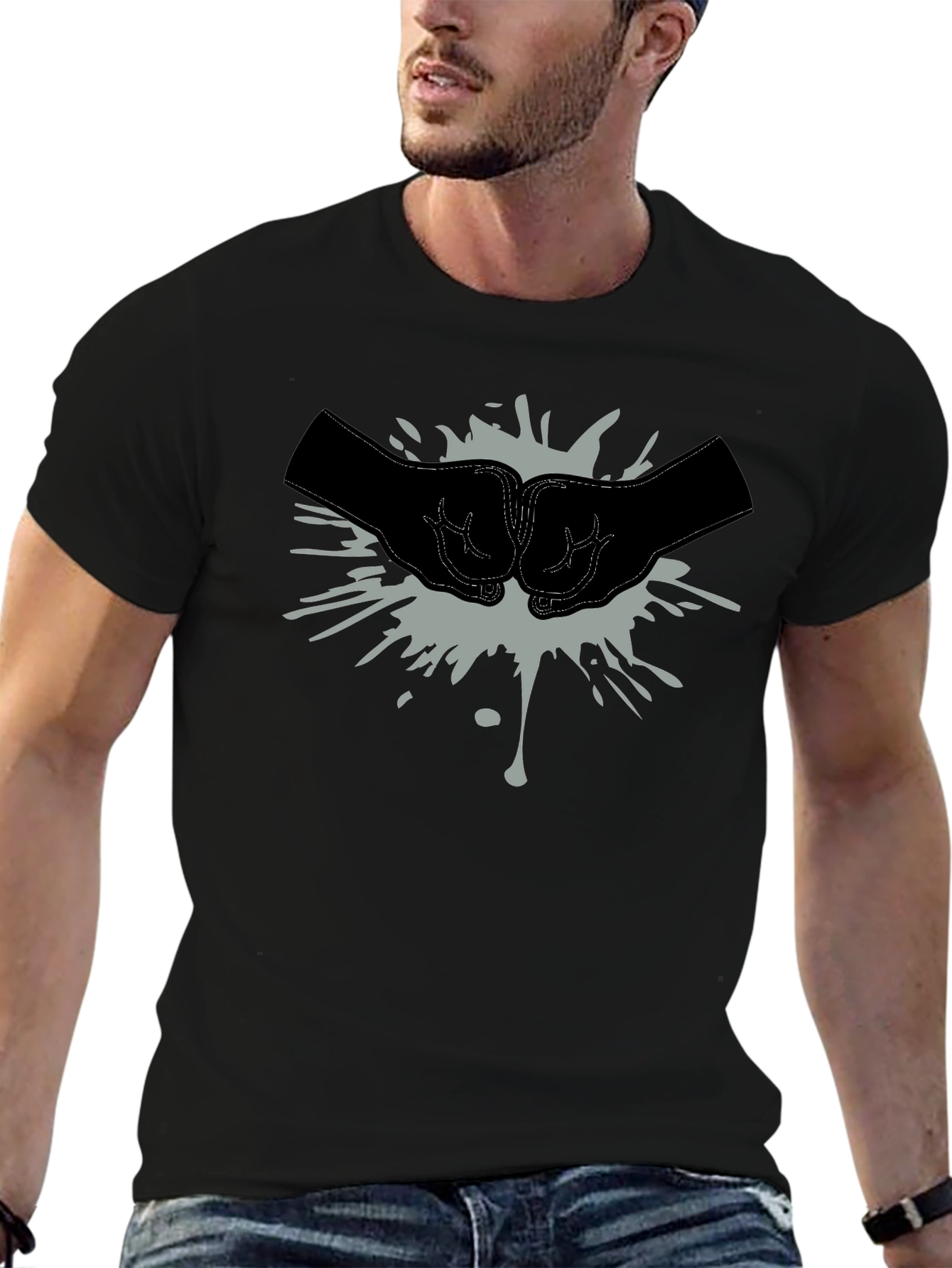 Fist Bump Graphic Tee - Casual Black T-Shirt