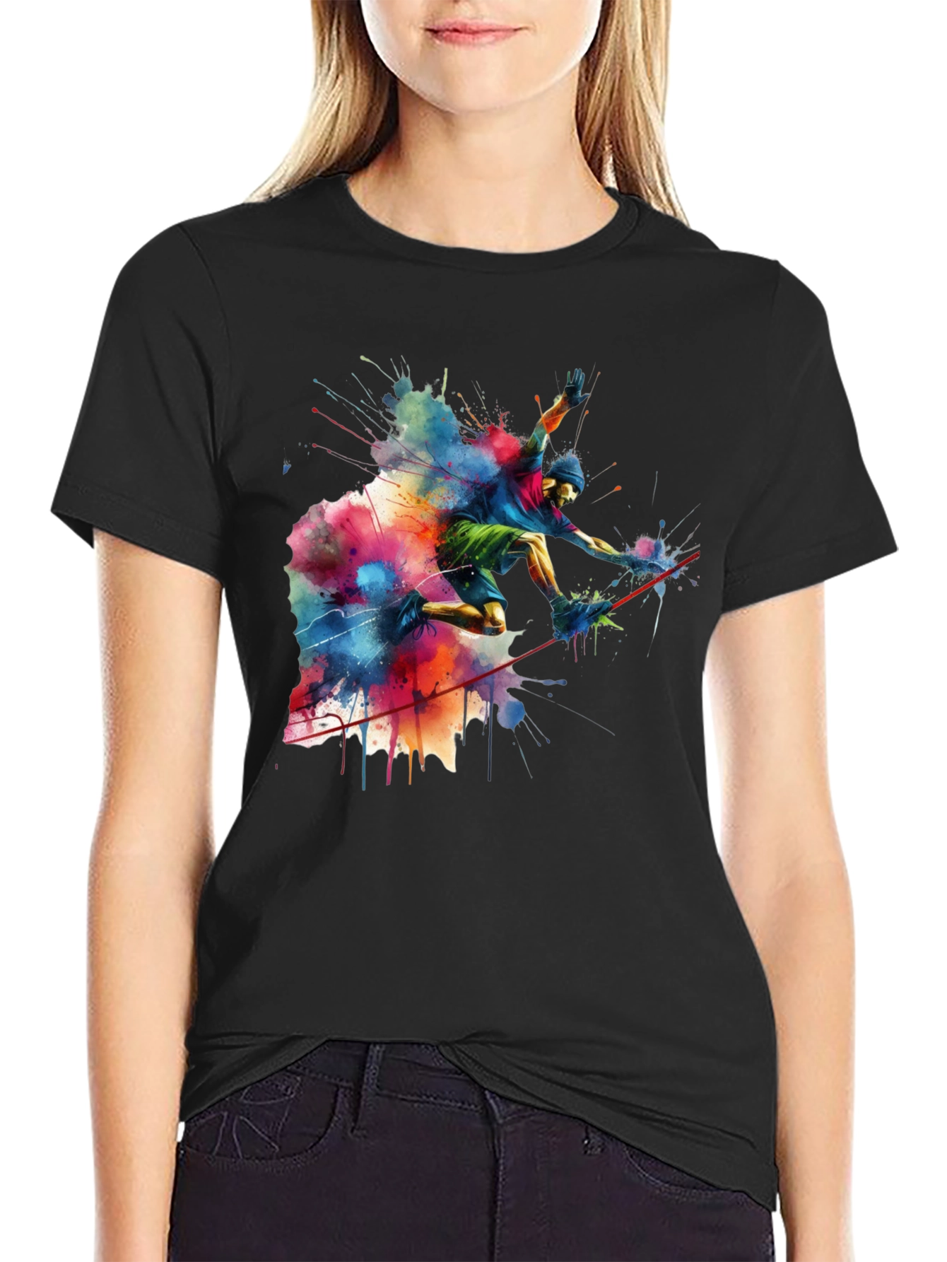Vibrant Slackliner Graphic Tee - Mens Black Cotton T-Shirt