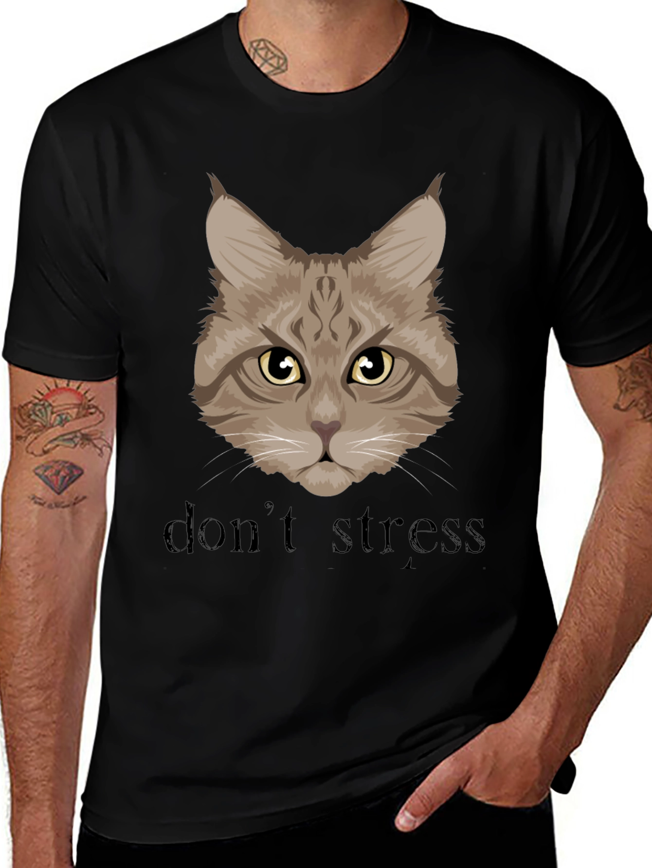 Dont Stress Cat Graphic Tee - Unisex Black T-Shirt