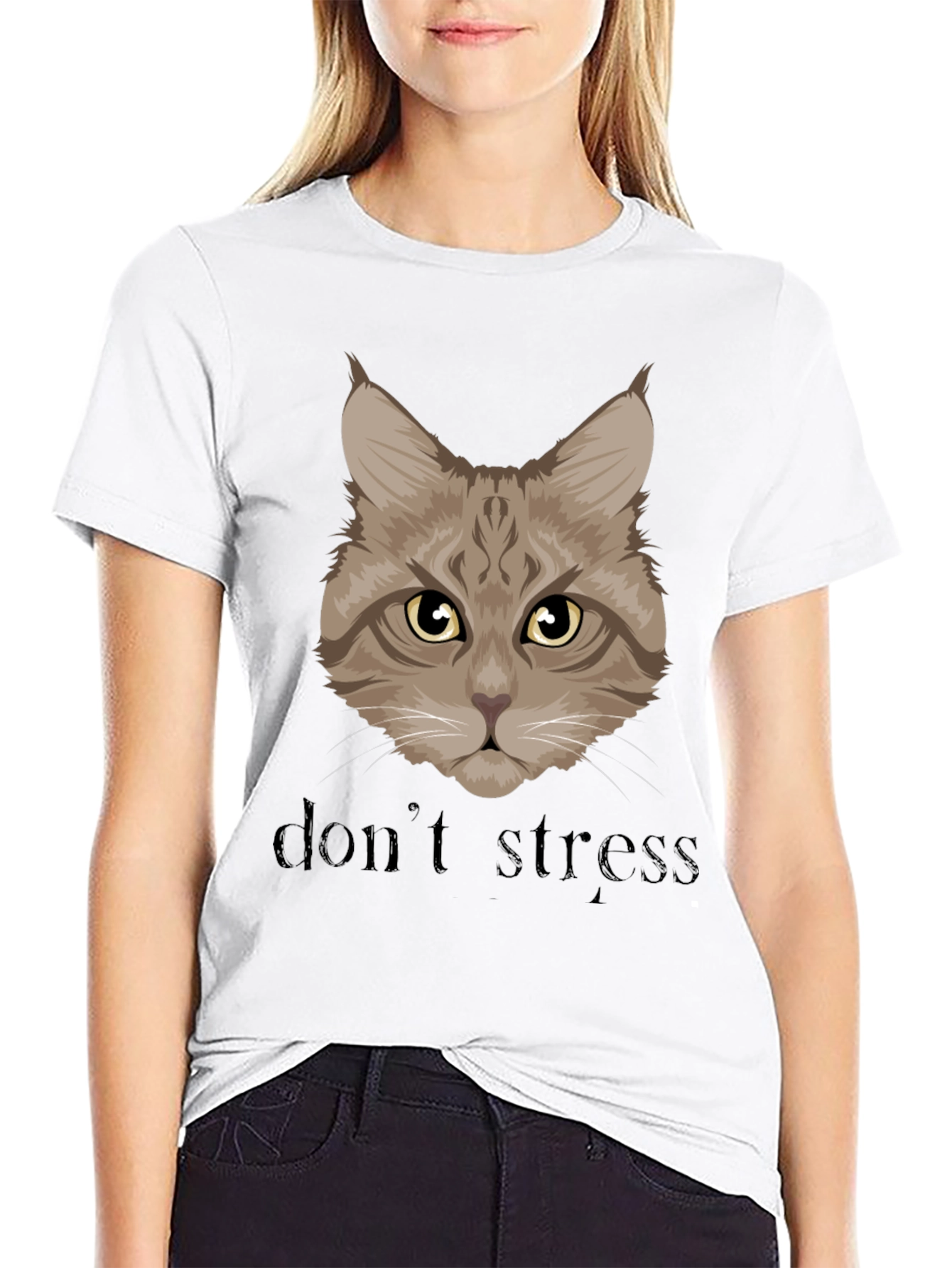 Dont Stress Cat Graphic Tee - Unisex Black T-Shirt