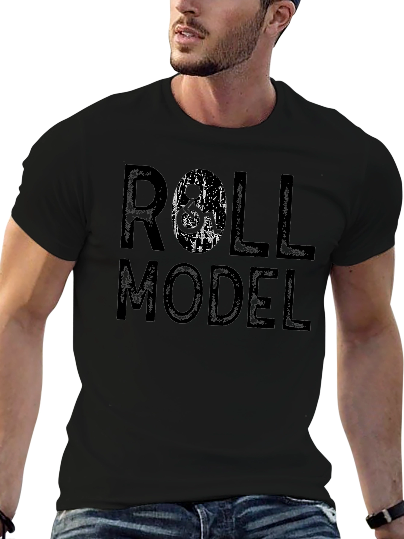 Roll Model Graphic Print Black T-Shirt
