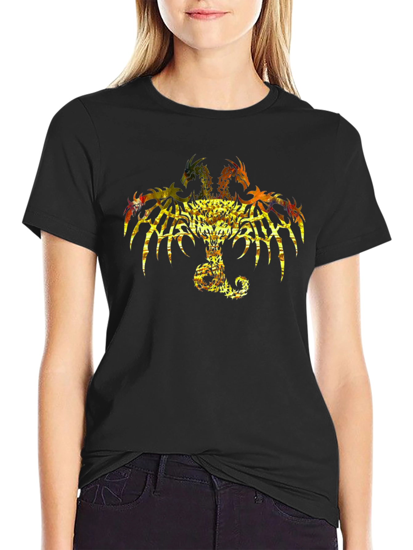 Three-Headed Dragon Graphic Print Black Tee