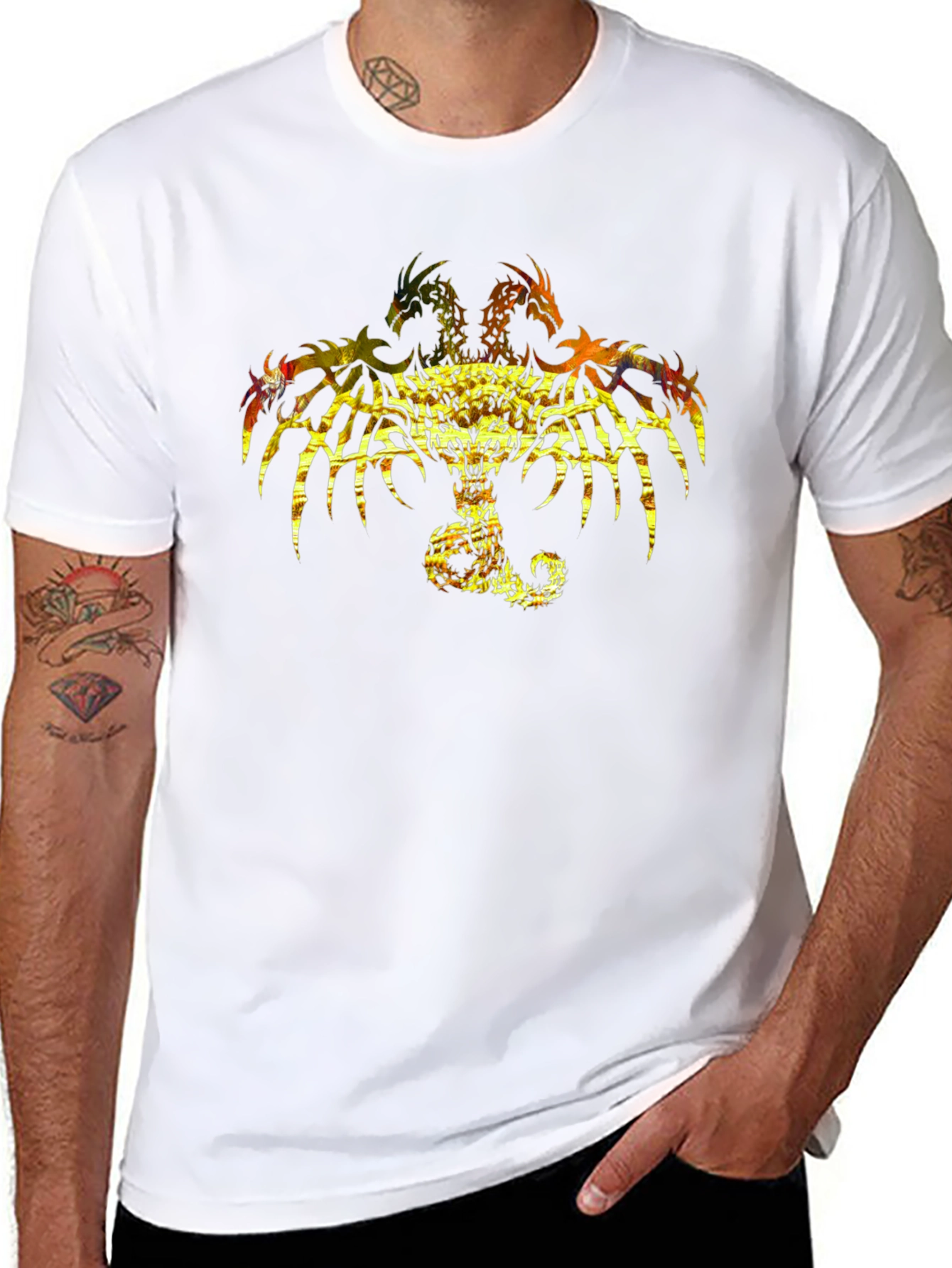 Three-Headed Dragon Graphic Print Black Tee
