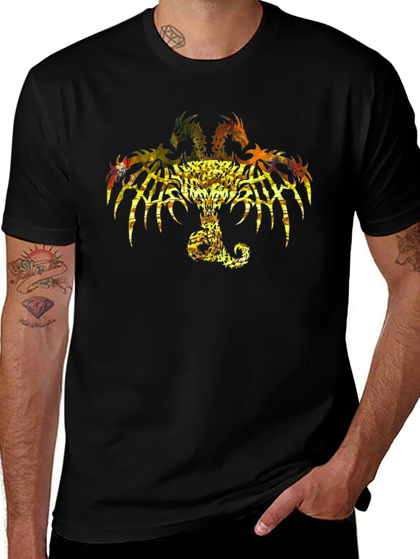 Three-Headed Dragon Graphic Print Black Tee