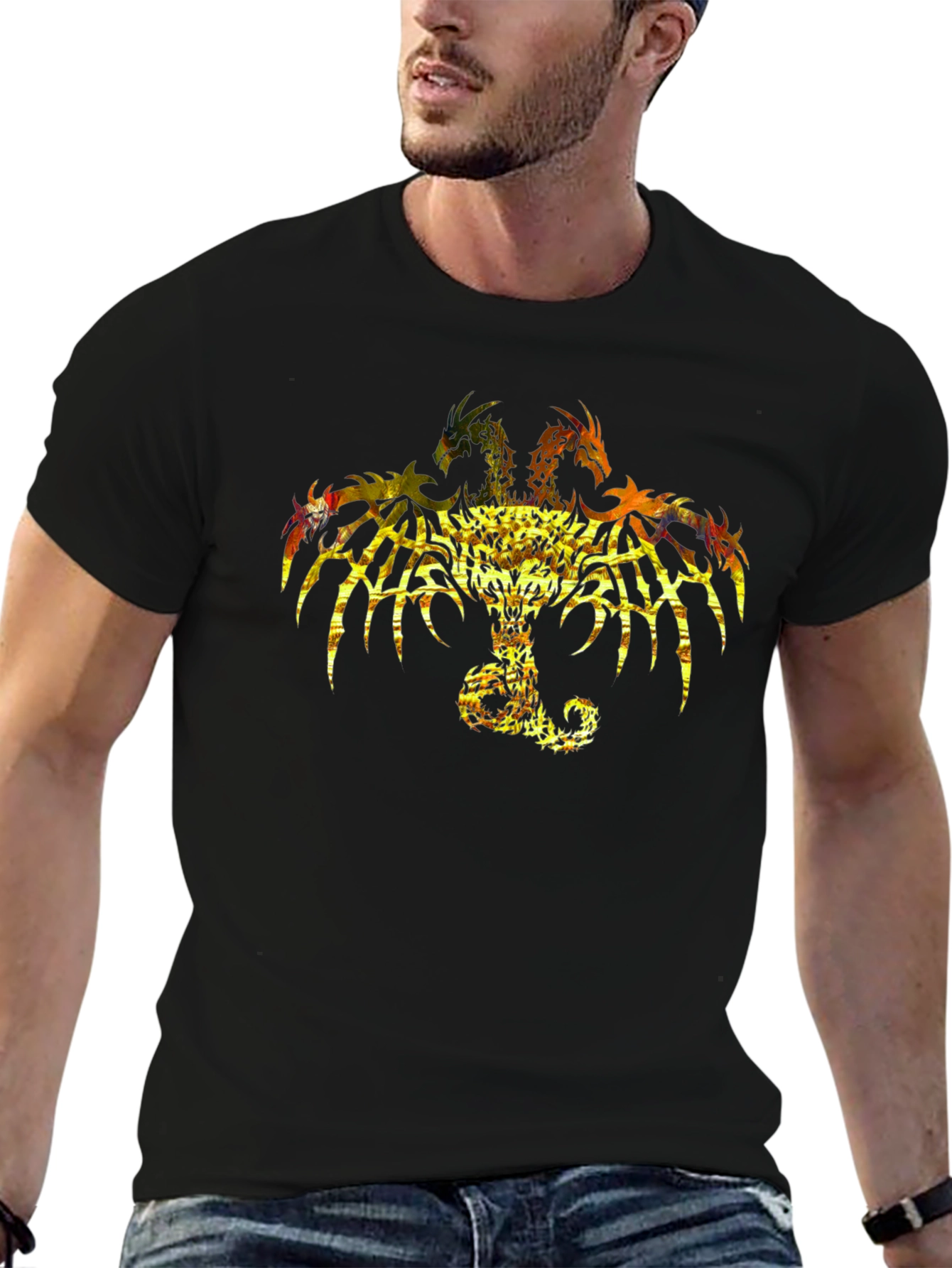 Three-Headed Dragon Graphic Print Black Tee
