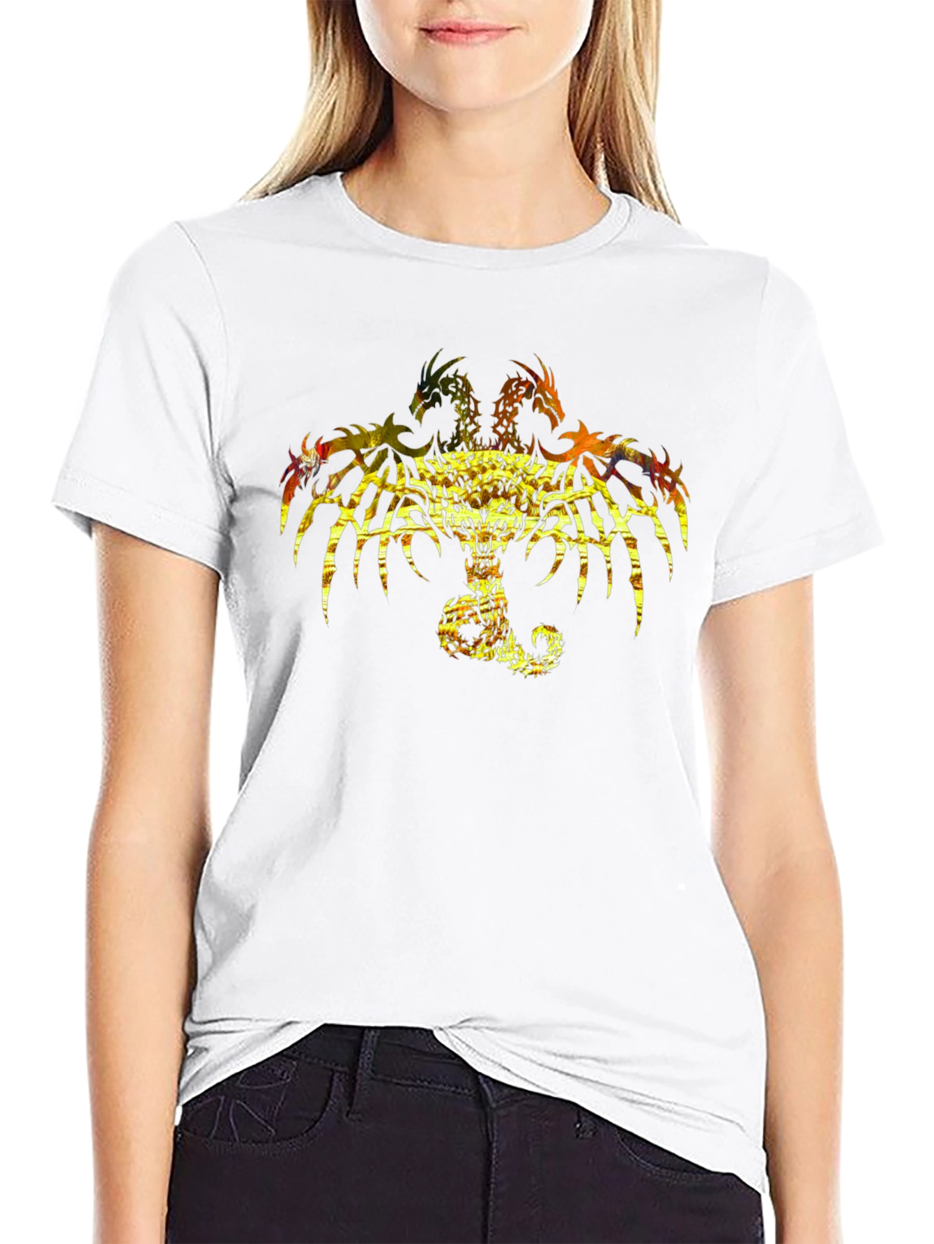 Three-Headed Dragon Graphic Print Black Tee