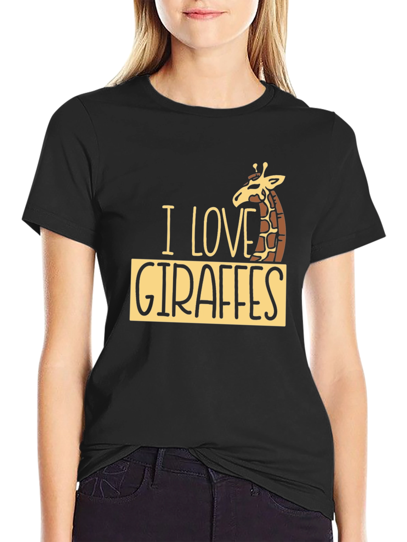 I Love Giraffes Black T-Shirt