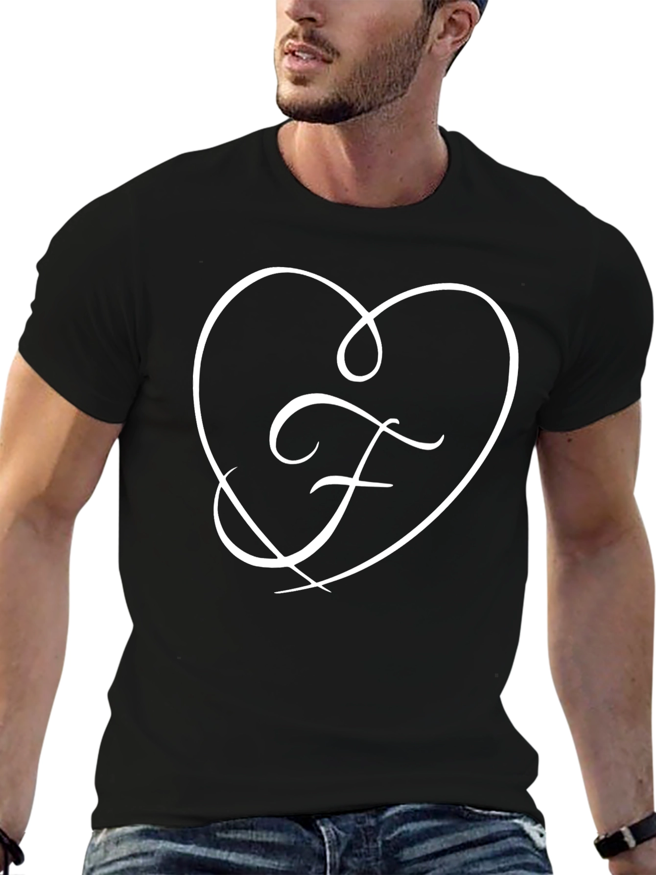 Heart & Initial F Black T-Shirt