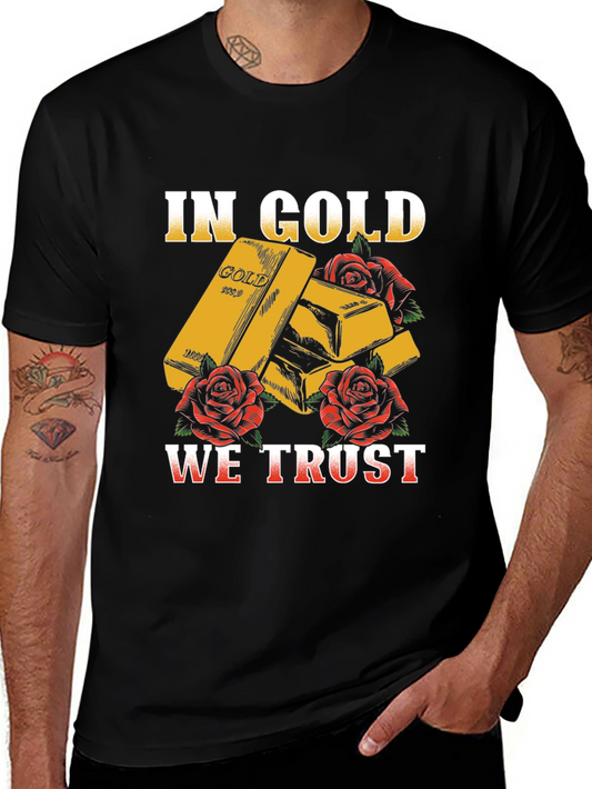 Gold Bar & Rose T-Shirt - In Gold We Trust Graphic Tee